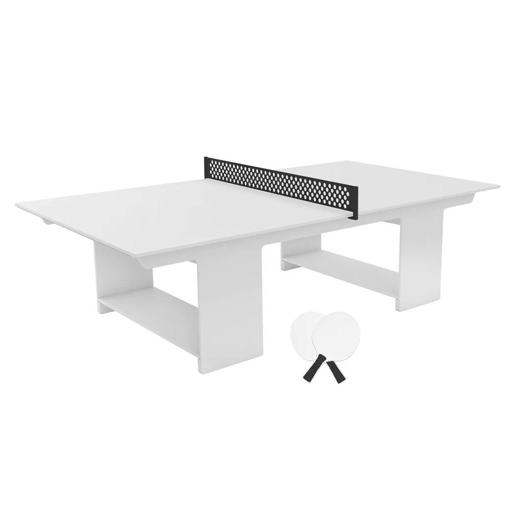 Ledge Lounger Ping Pong Table - White w/Black Net & Paddle Accent - White Background thumbnail