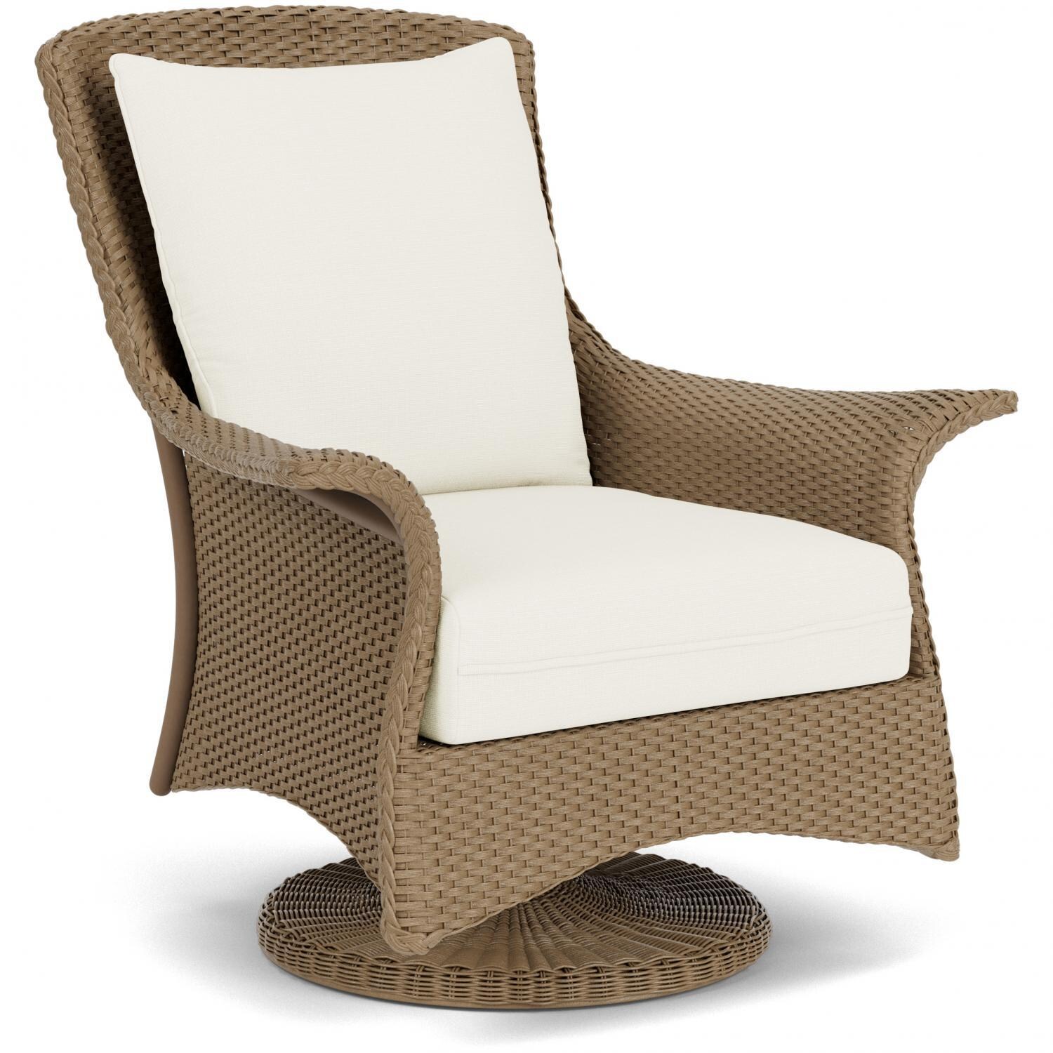 Lloyd Flanders Mandalay Swivel Rocker Lounge Chair in Fawn Finish with Sailcloth Salt fabric - Angled thumbnail