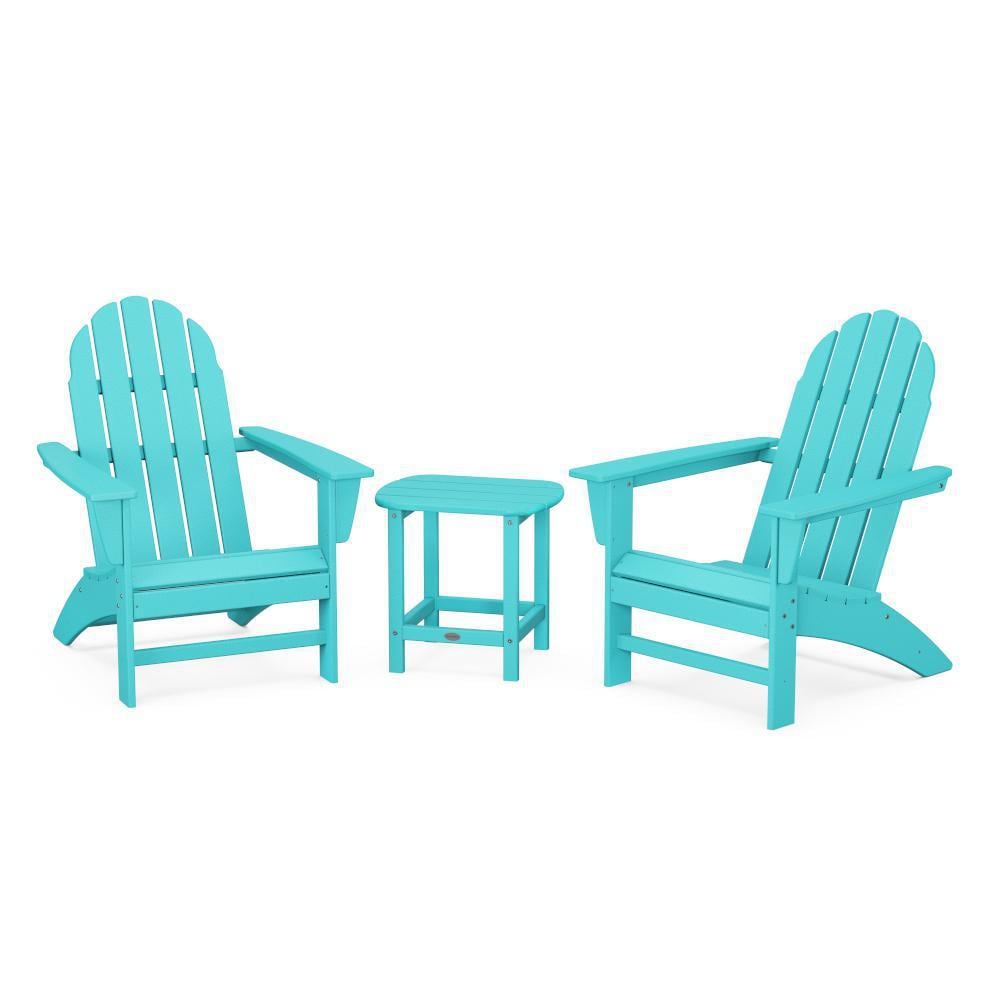 POLYWOOD Vineyard 3 Pc Recycled Plastic Adirondack Seating Set w/ South Beach End Table in Aruba by - PWS696-1-AR