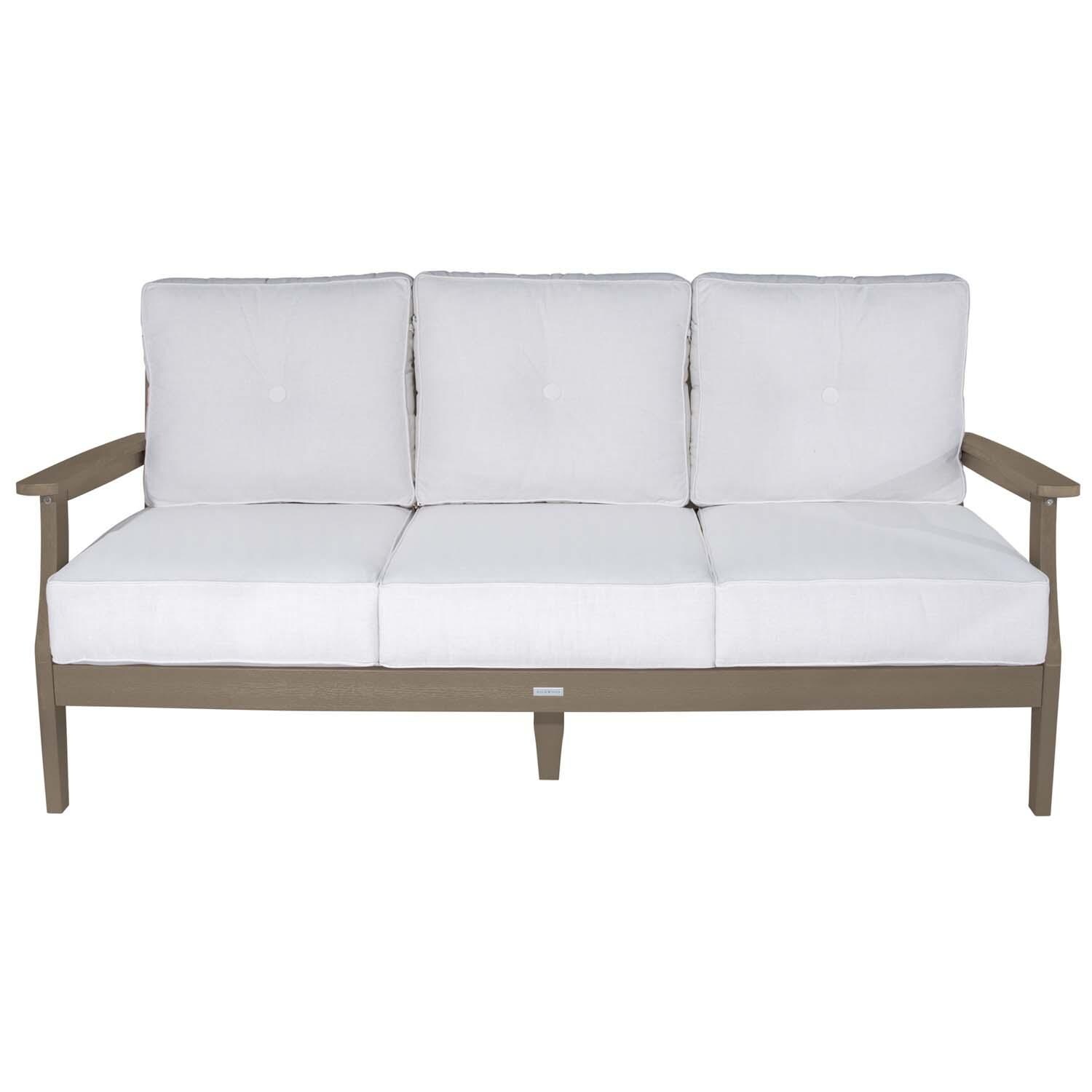 Blushing Bay 3 Person Recycled Plastic Sofa in Bliss Linen/Woodland Brown by Lakeview Outdoor Designs - White Background thumbnail