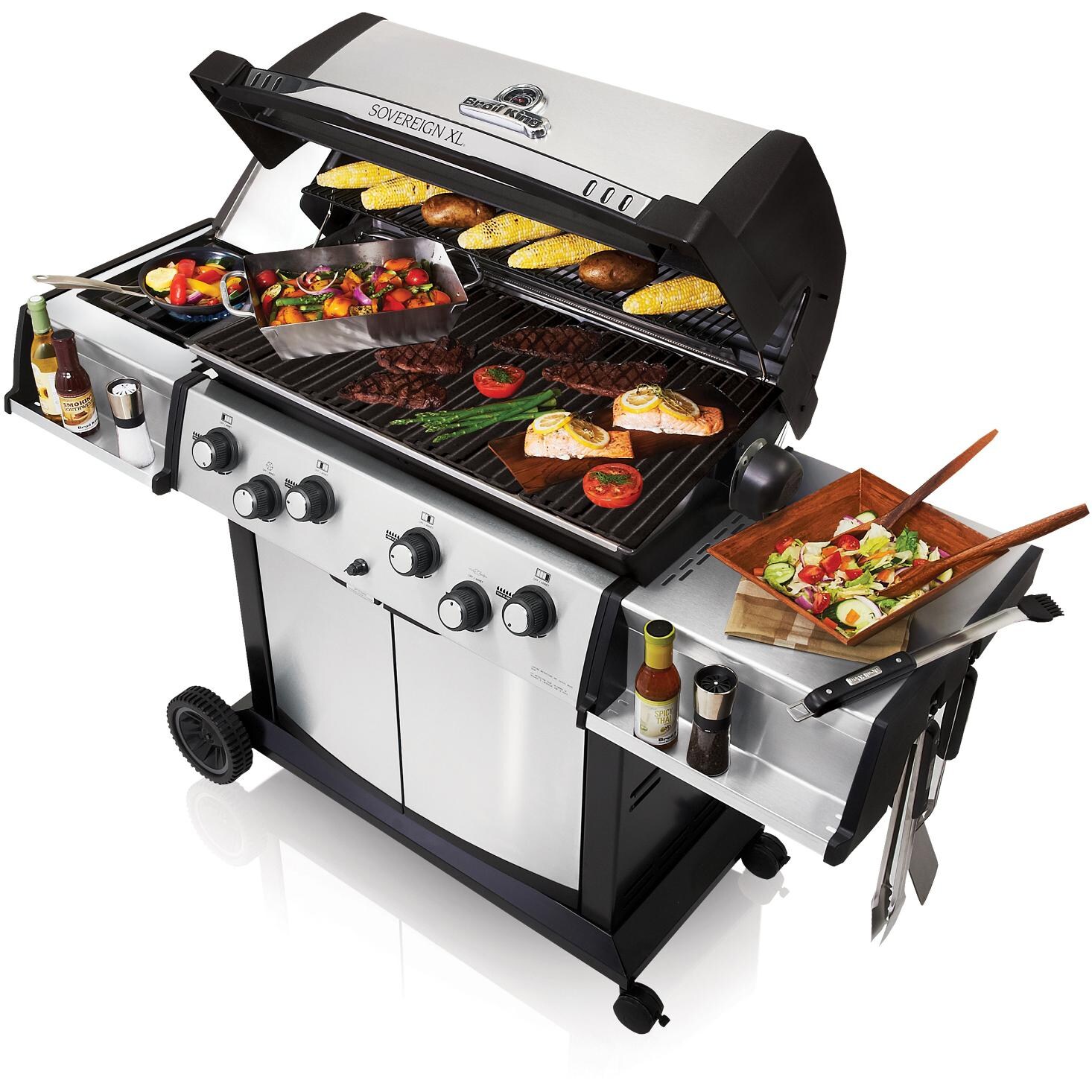 Broil King Sovereign XLS 90 4-Burner Freestanding Gas Grill - Angled View With Food thumbnail