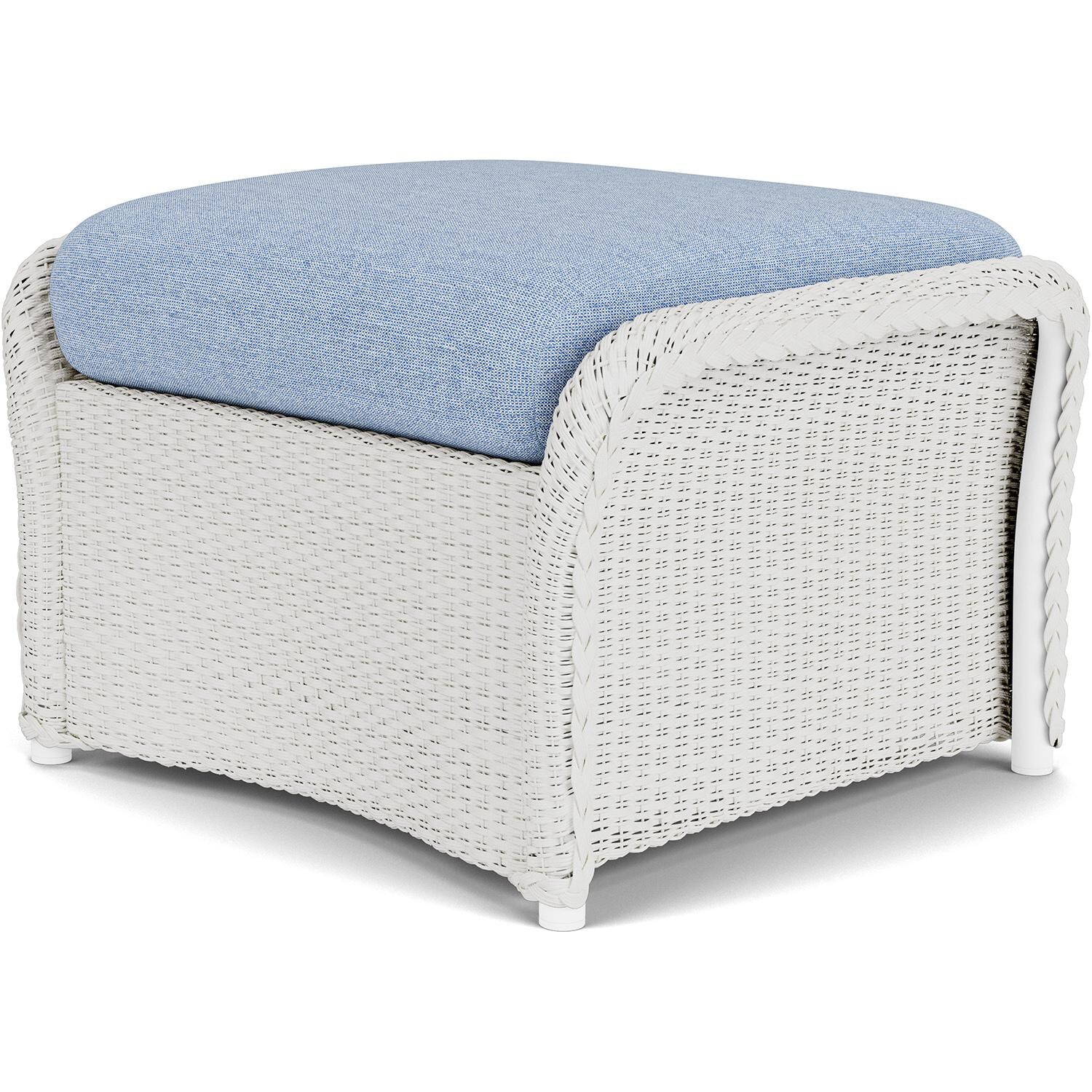 Lloyd Flanders Weekend Retreat Woven Ottoman in Matte White Finish W/ Demo Skyway Fabric - Back Right thumbnail