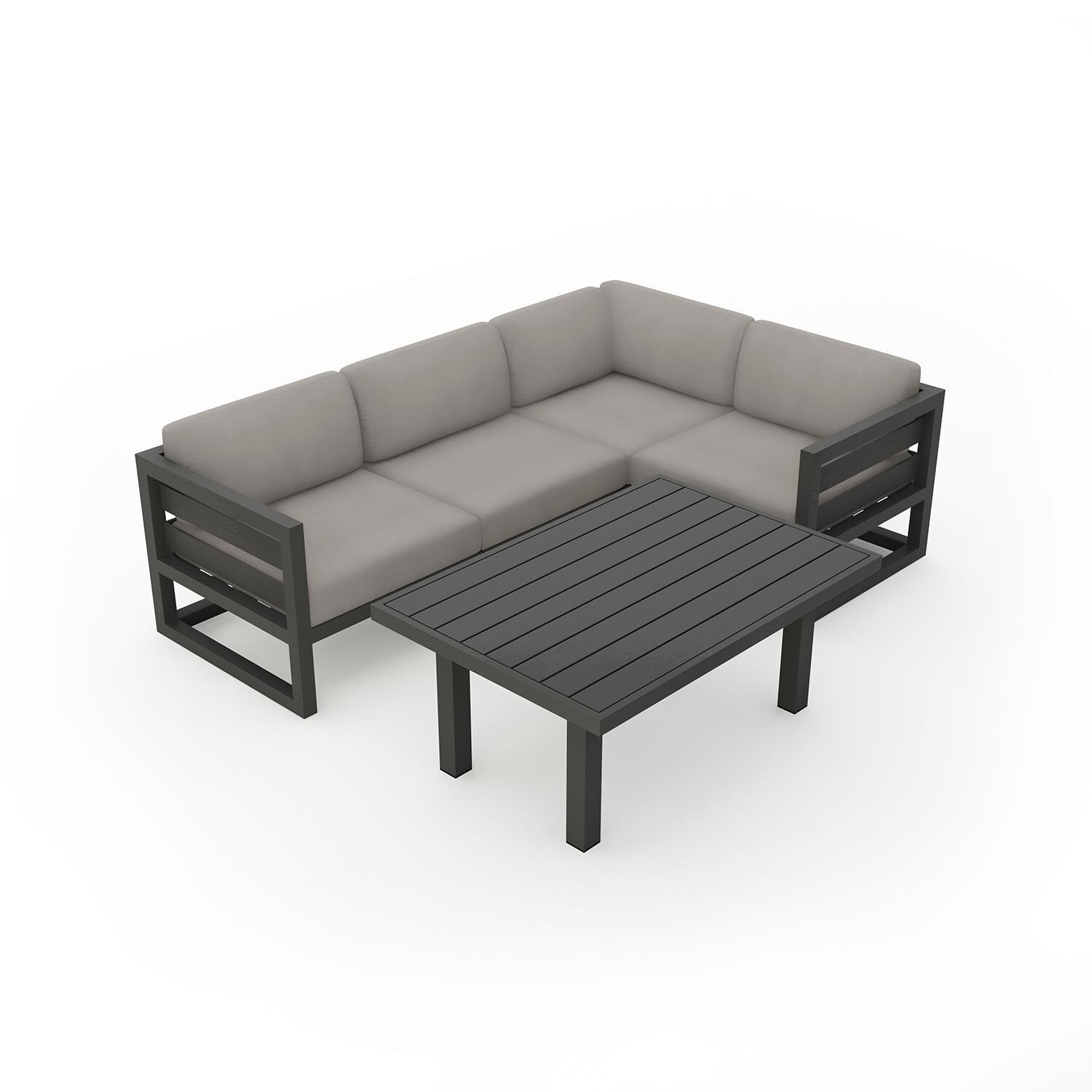 Misty Cove 5 Piece Sectional Set in Slate w/Chat Table & Canvas Charcoal Cushions by Lakeview - Top Angle View - White Background thumbnail