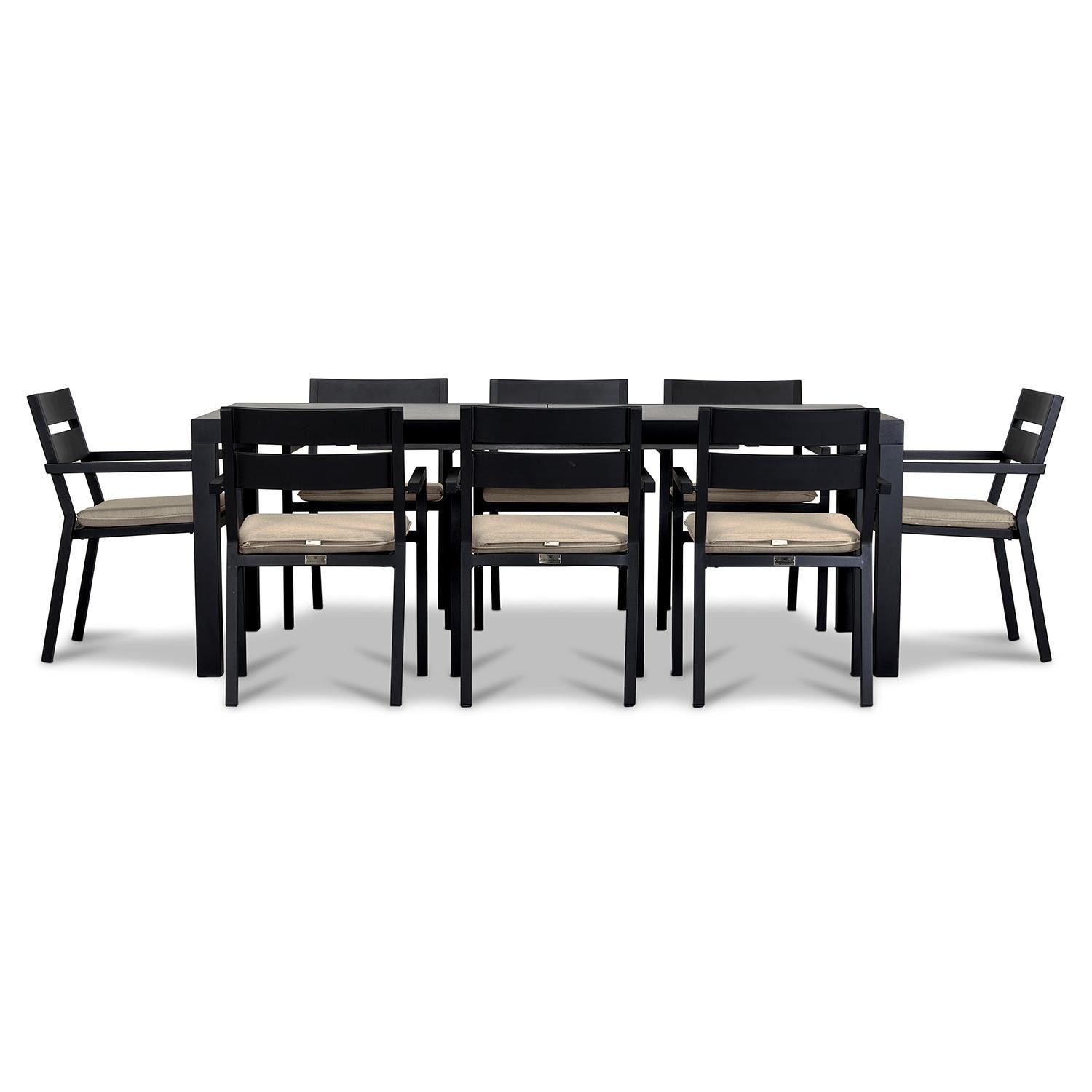 Calm Bay 9 Pc Extendable Dining Set in Black/Canvas Flax by Lakeview - White Background 3 thumbnail