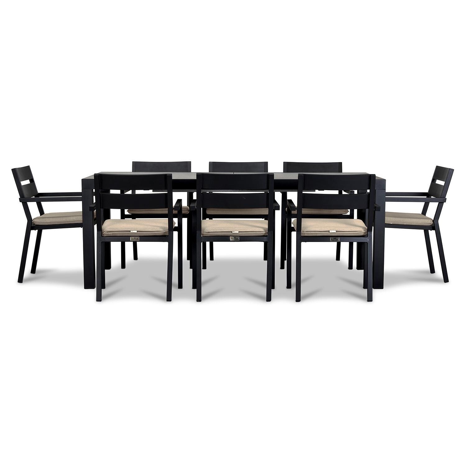 Calm Bay 9 Pc Extendable Dining Set in Black/Canvas Flax by Lakeview - White Background 3 thumbnail