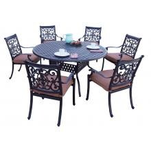 St. Cruz 7 Piece Cast Aluminum Patio Dining Set W/ 60 Inch Round Table & Spicy Chili Cushions By Darlee image