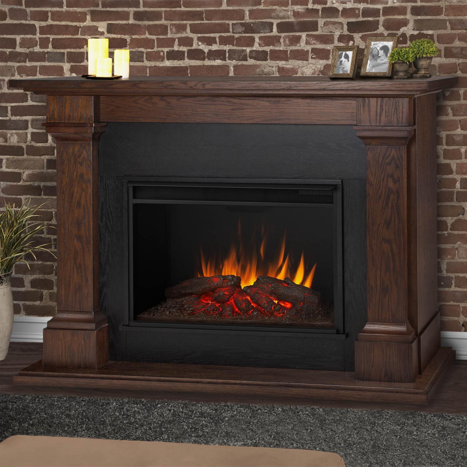 Real Flame 8011e Co Callaway Grand 63 Inch Electric Fireplace With Mantel Chestnut Oak Bbqguys