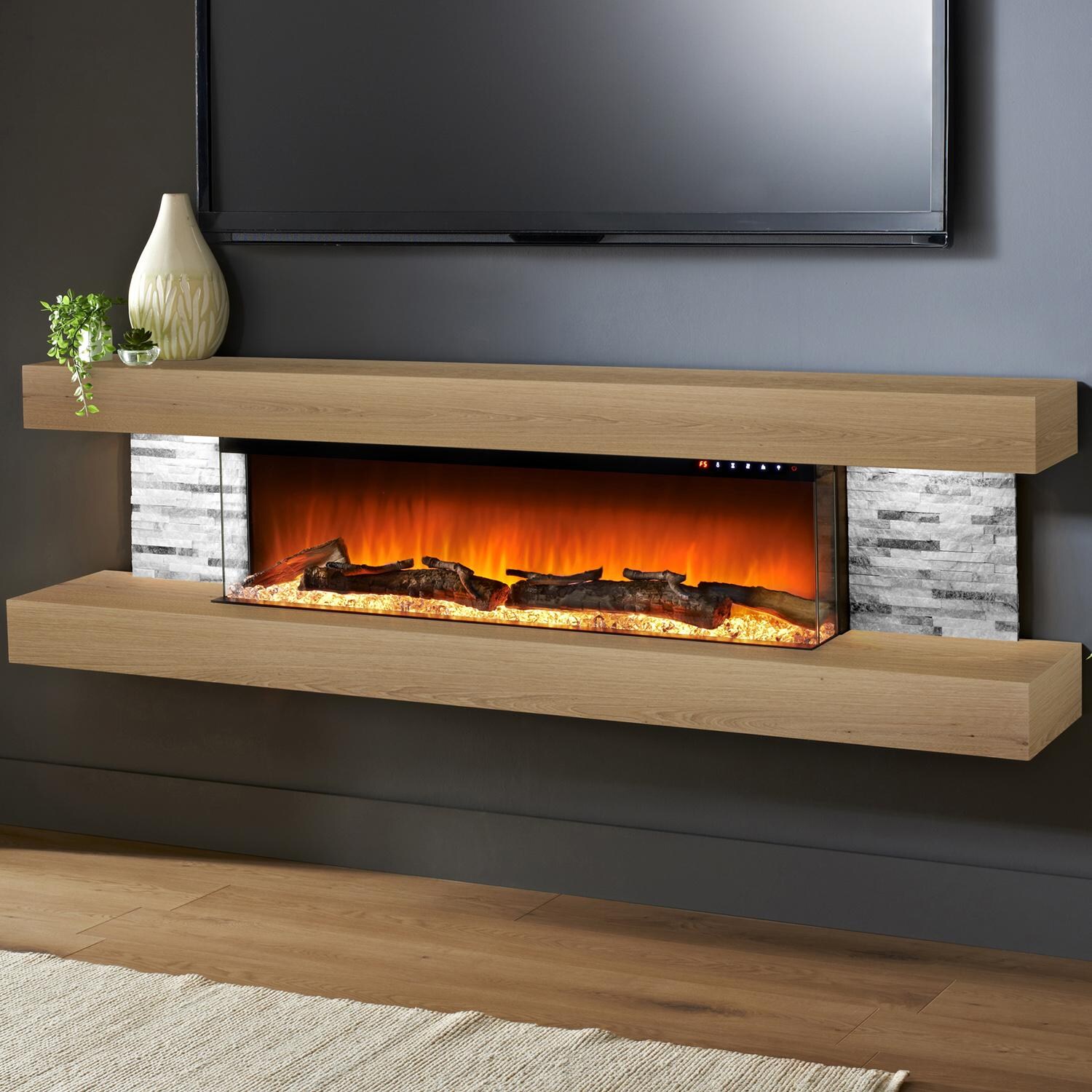 Evolution Fires Vegas 72 Inch Wall Mount Electric Fireplace American Oak Efv72o