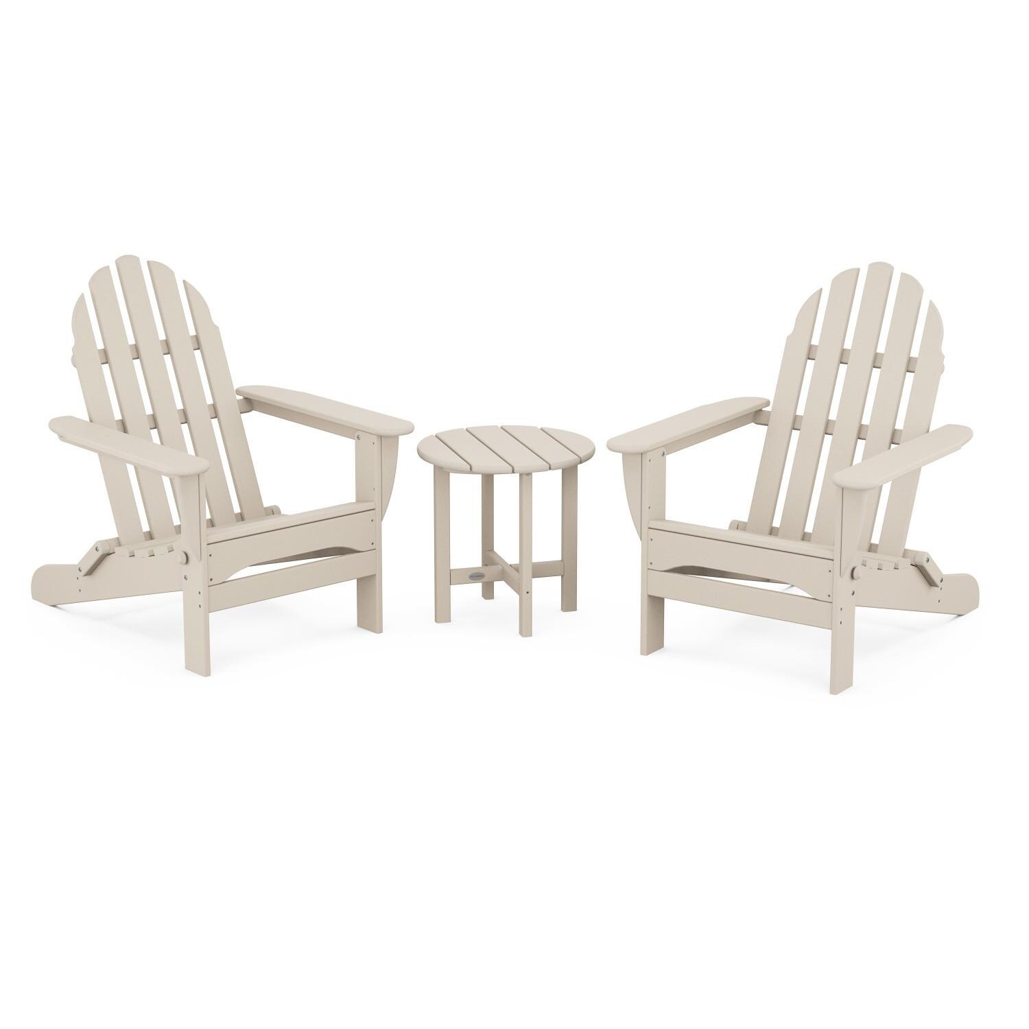 Classic Adirondack 3 Pc Recycled Plastic Seating Set w/ Folding Chairs in Sand by POLYWOOD