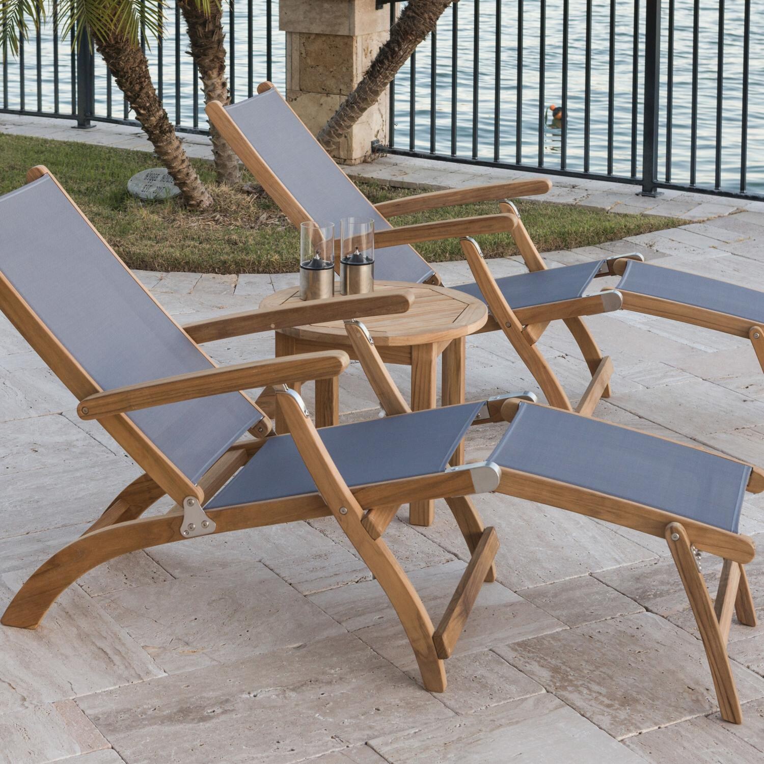 Steamer 3 Pc Set Teak Chaise Lounge Set in Gray by Royal Teak Collection