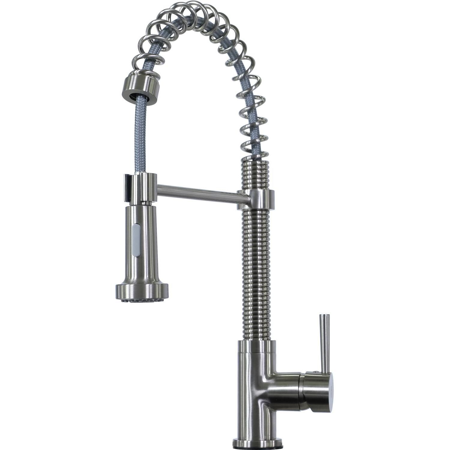 BBQGuys Signature Single Handle Pre-Rinse Coil Spring Hot/Cold Faucet W/ Gray Braided Hose - Brushed Nickel - N88503B2-BN-5