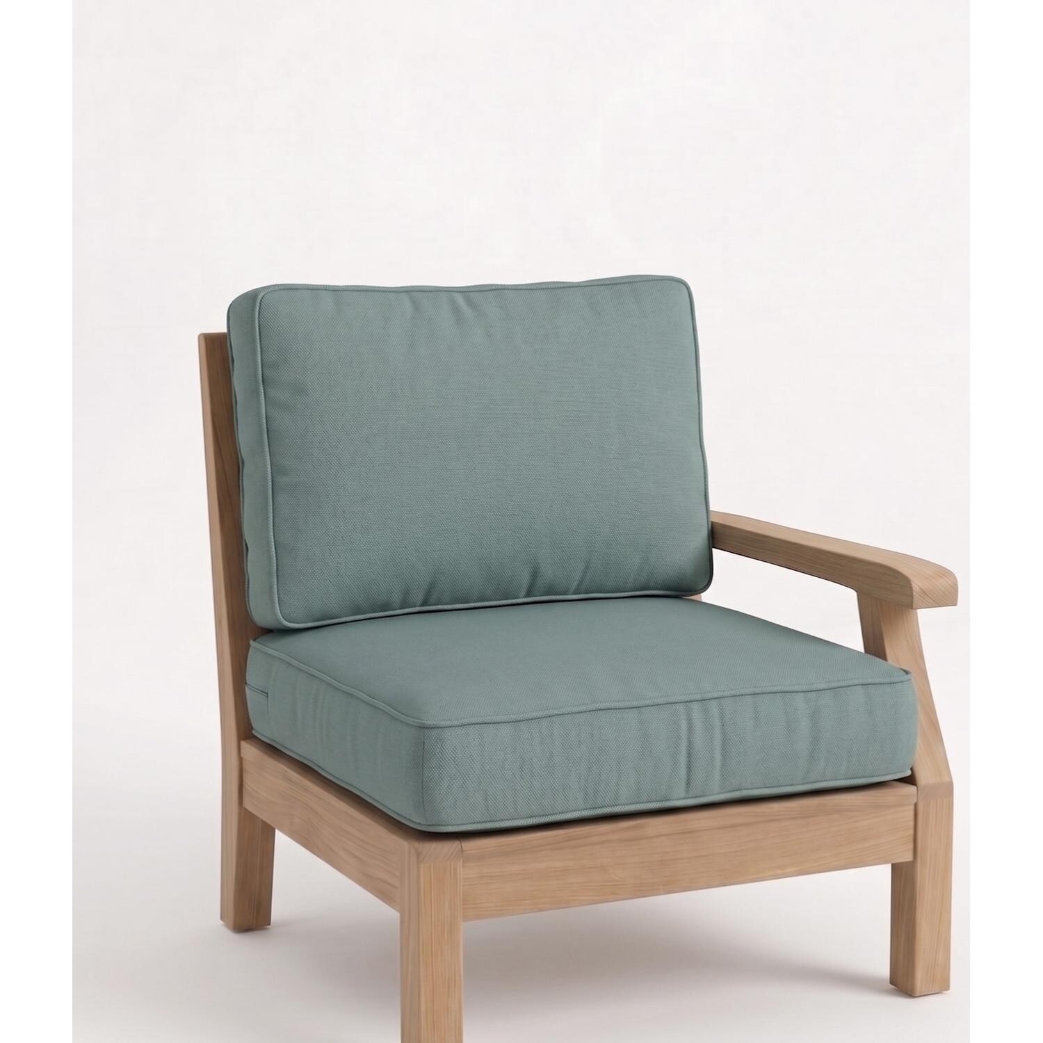 Royal Teak Collection MIA1RS Miami Teak Right Arm Chair w/ Sunbrella Cushions in Canvas Spa - Right Arm Chair - White Background thumbnail