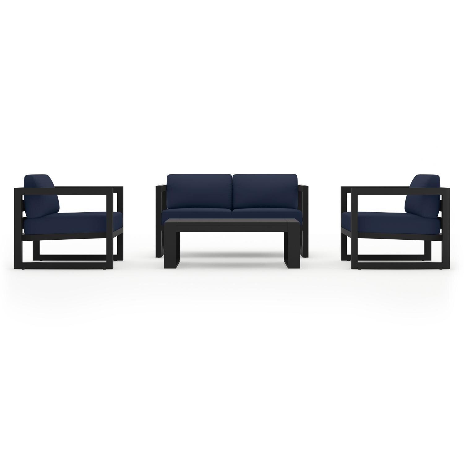 Lakeview MSTYMAS-BK-4SS-IN Misty Cove 4 Pc Aluminum Seating Set in Black w/Loveseat & Spectrum Indio Cushions by Lakeview Outdoor Designs - Set - White Background thumbnail
