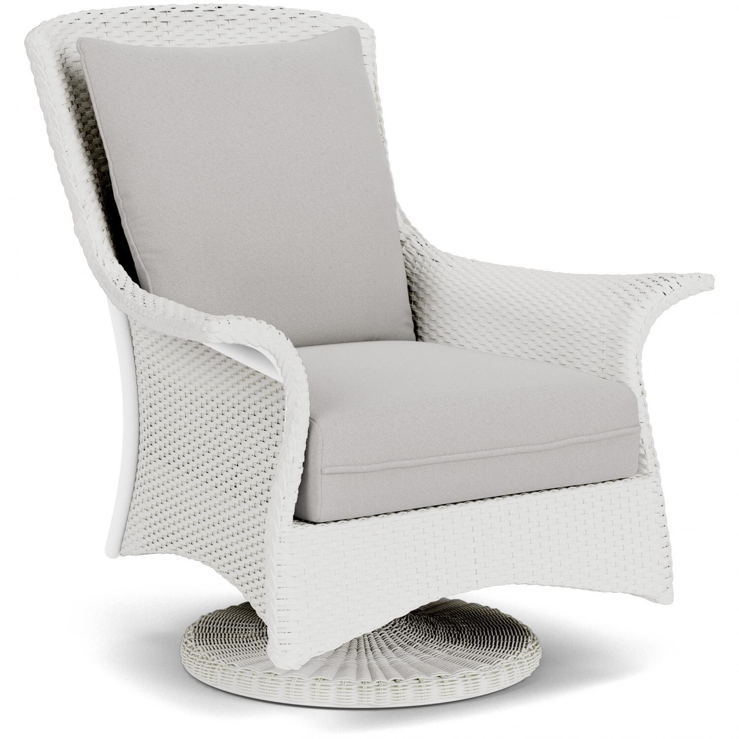 Lloyd Flanders Mandalay Swivel Rocker Lounge Chair in Matte White Finish with Tundra Dove fabric - Angled thumbnail