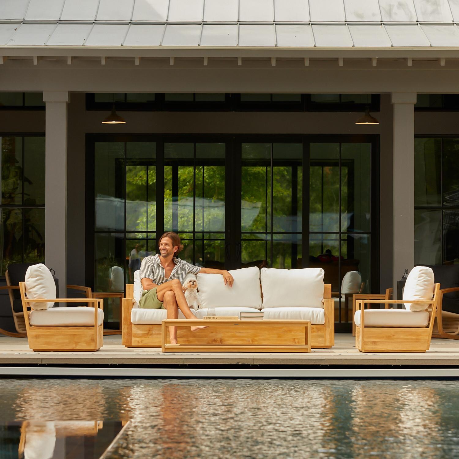 Teak + Table Atlantic Teak Patio Sofa in Sand - Lifestyle thumbnail