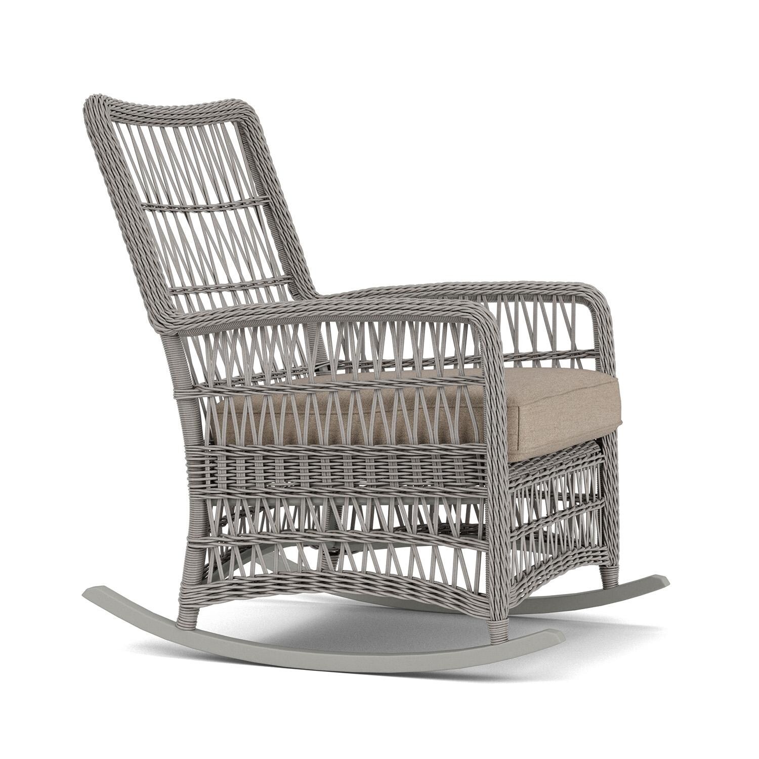 Lloyd Flanders Mackinac High Back Porch Rocker in Putty Finish with Demo Oatmeal fabric - Right Side thumbnail