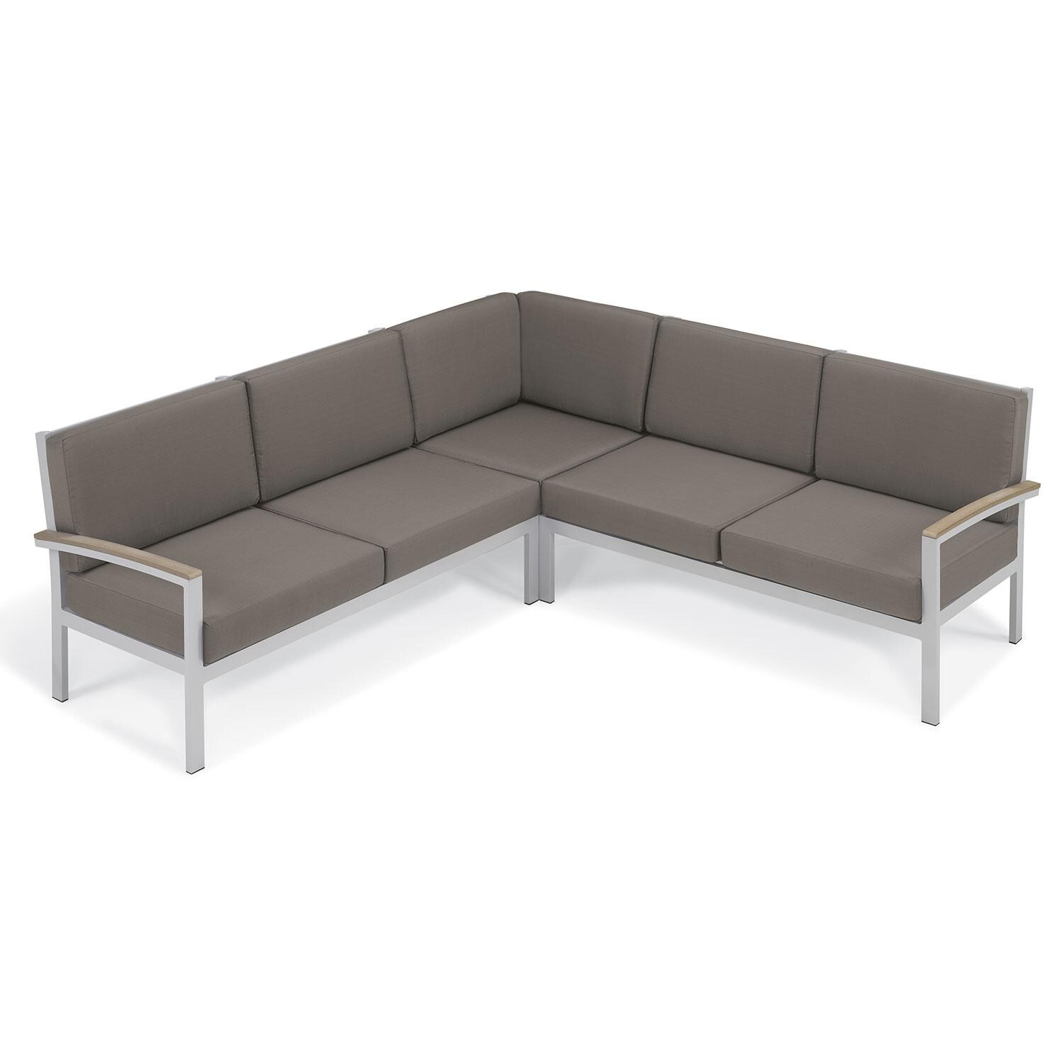 Travira 3 Pc Powder-Coated Aluminum Seating Set in Stone/Vintage Tekwood/Flint By Oxford Garden - White Background thumbnail
