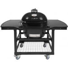 Primo Oval Large Ceramic Kamado Grill On Steel Cart With 1-Piece Island Side Shelves & Cup Holders image