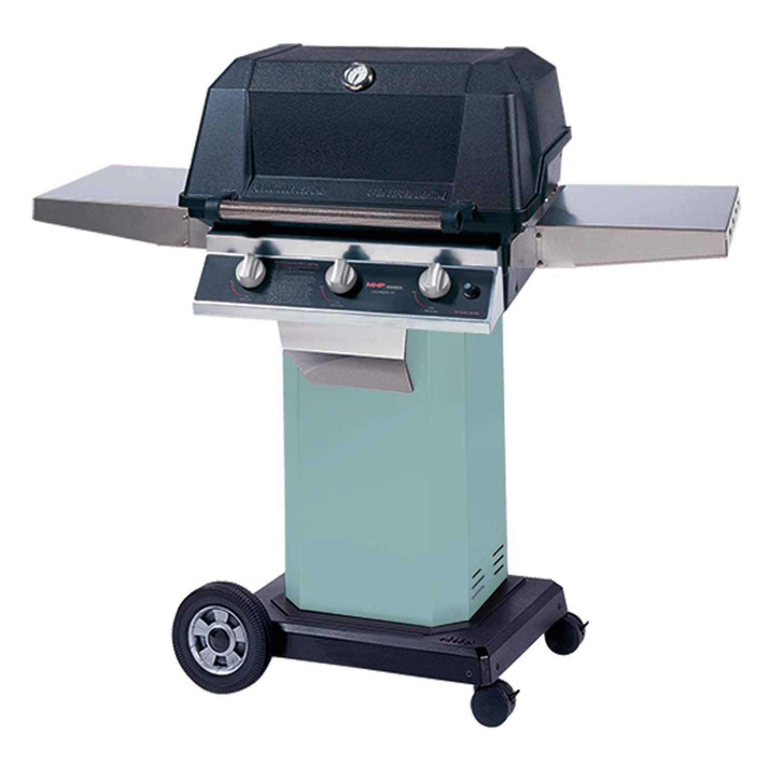 MHP WHRG Hybrid Natural Gas w/ Searmagic Grids on Aqua Fire Grill Column & Portable Base w/ Locking Casters - White Background thumbnail