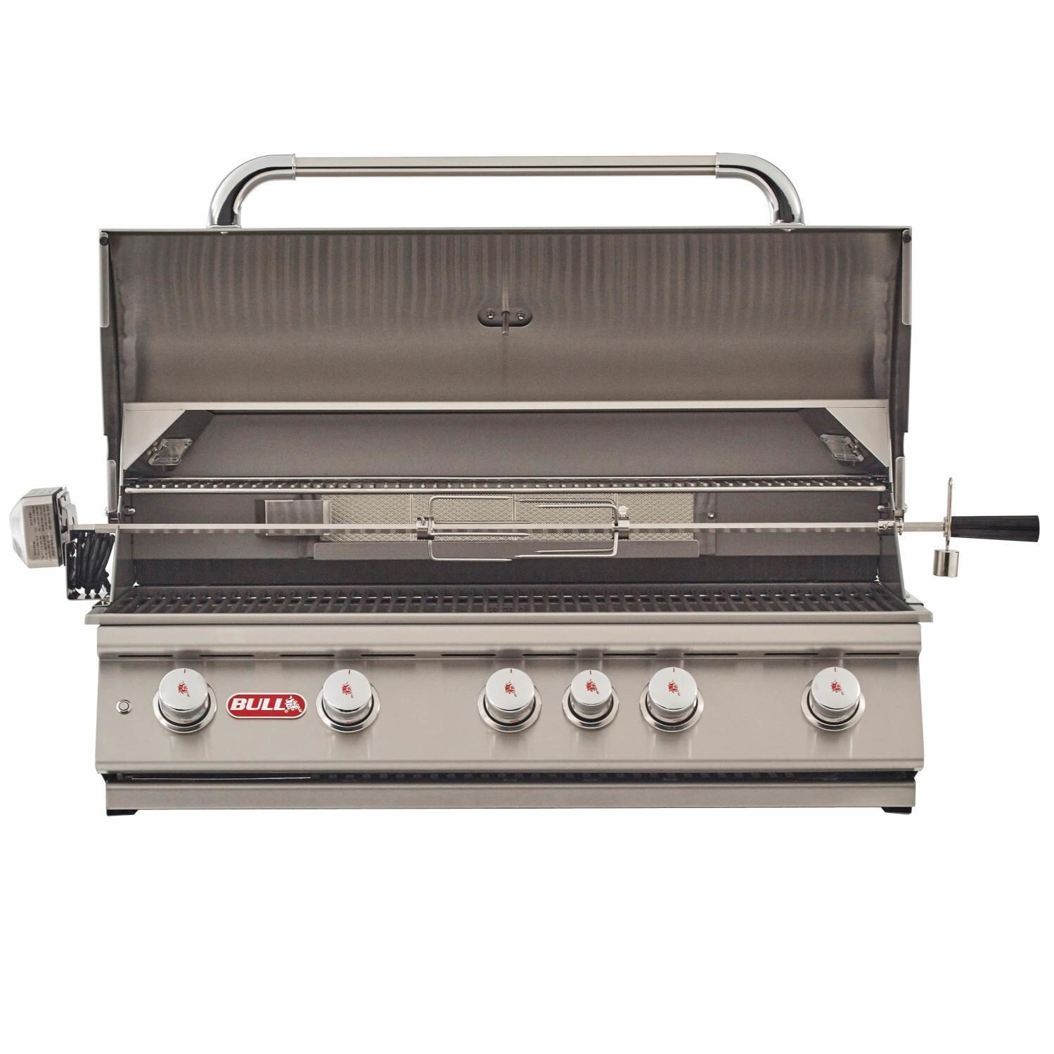 Bull 57568 Brahma 38-Inch 5-Burner Built-In Propane Grill With Rotisserie - Hood Open - White Background thumbnail