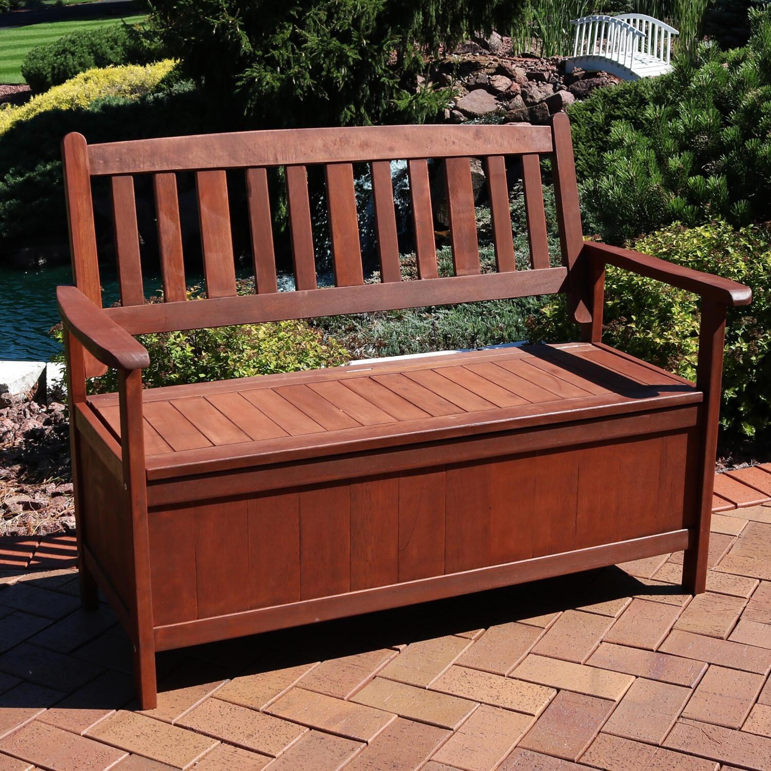 Ultimate Patio Meranti Wood 2-Seat Storage Bench W/ Teak Oil Finish
