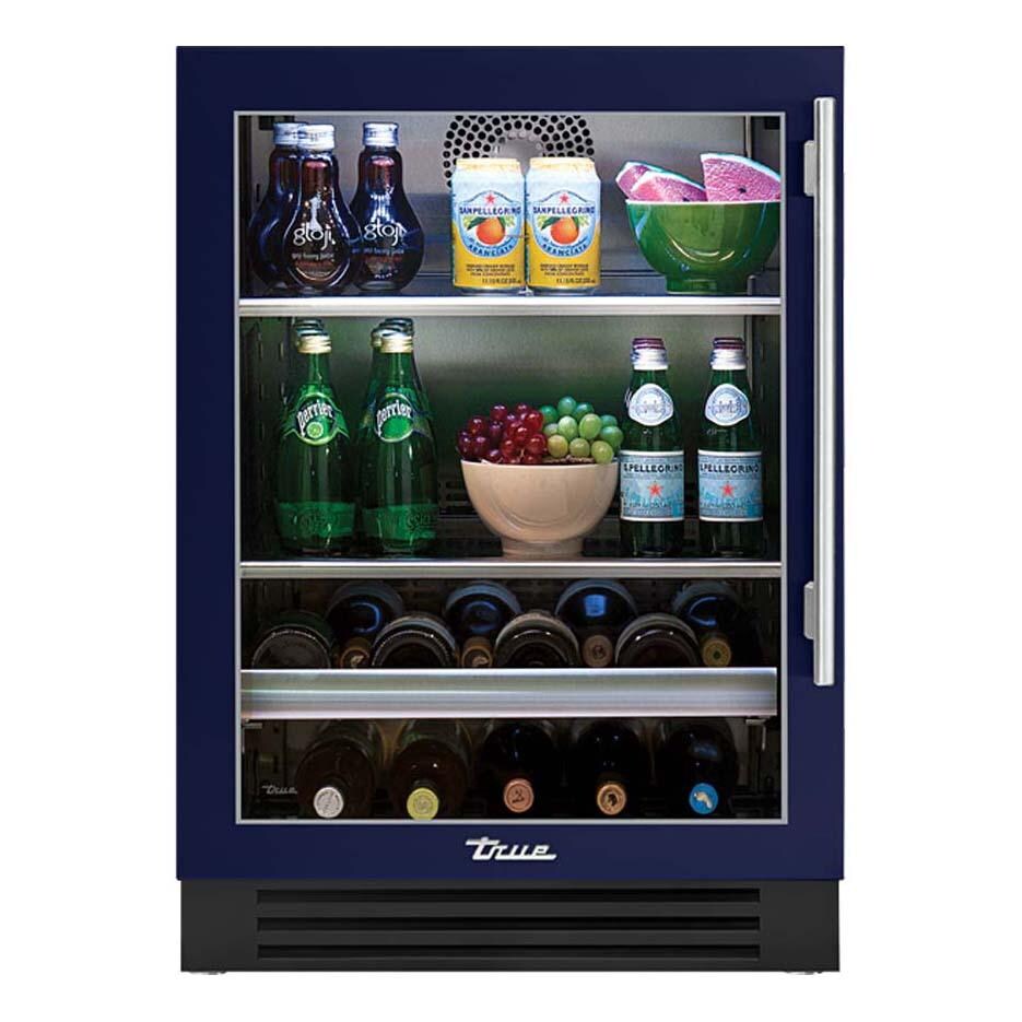 True TBC-24-L-OG-C~DSK-078-H04 24 Inch Glass Door Outdoor Beverage Center - Cobalt w/ Stainless Steel Handle - White Background thumbnail