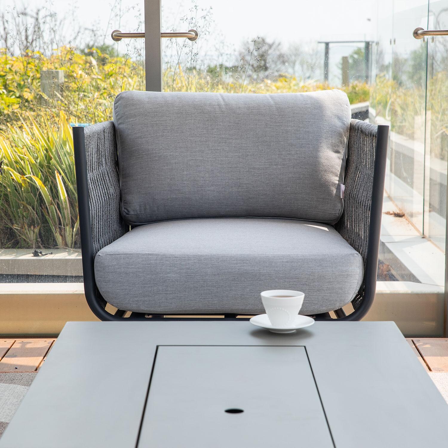 Elementi OS-2504S Milano Outdoor Aluminum Club Chair w/ Sunbrella Cushions - Patio - SHown w/ Fire Pit - Off - Lifestyle thumbnail