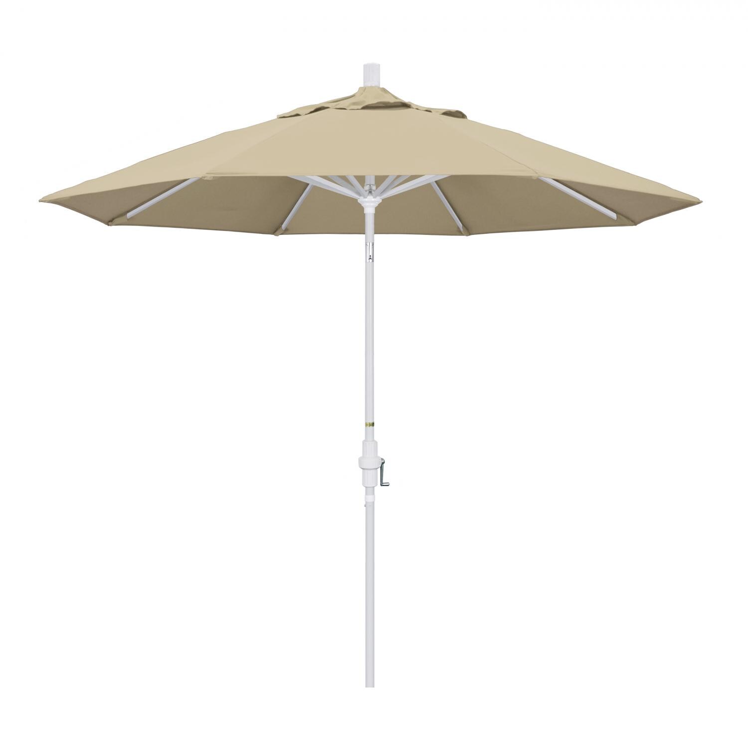 California Umbrella 9 Ft Octagonal Aluminum Collar Tilt Patio Umbrella W/ Crank Lift & Aluminum Ribs - Matted White Frame / Sunbrella Canvas Antique Beige Canopy thumbnail