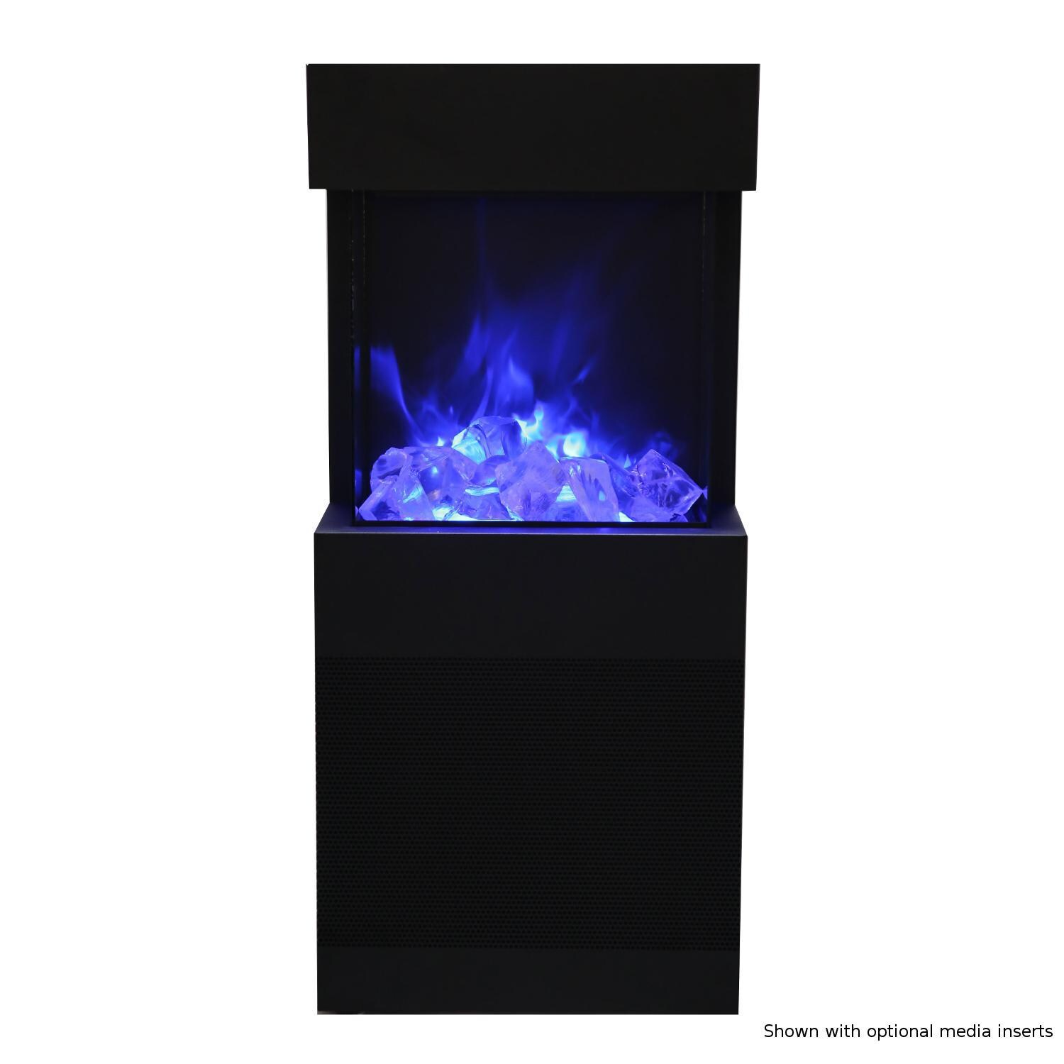 Amantii Cube 20-Inch Three Sided Freestanding Electric Fireplace W/ Speaker Base - Indoor/Outdoor - Blue with Optional Extra Large Clear Glass Nuggets thumbnail
