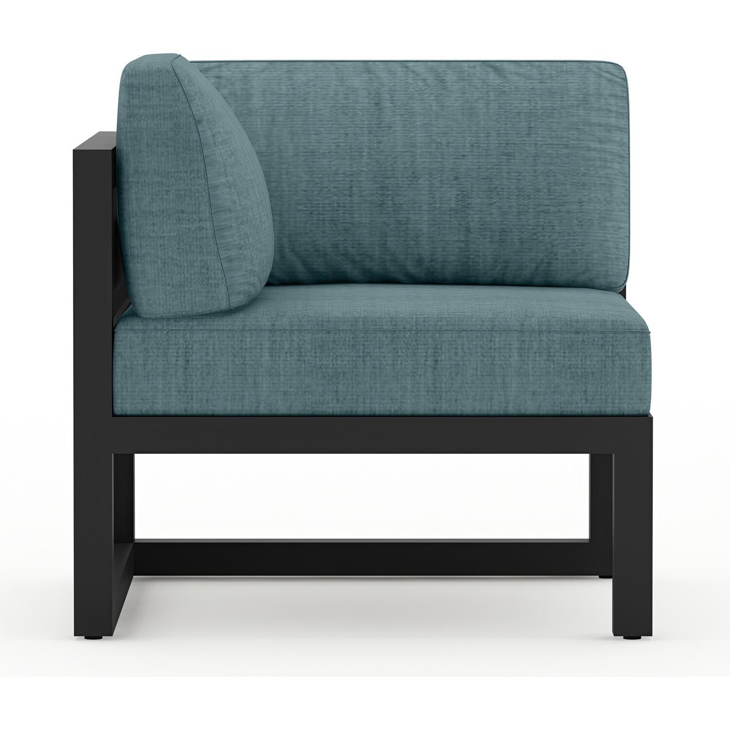 Lakeview MSTYCV-BK-8SEC-CL Misty Cove 8 Pc Aluminum Sectional Set in Black w/Coffee Table & Cast Lagoon Cushions by Lakeview Outdoor Designs - Left Section with Pillow - White Background thumbnail