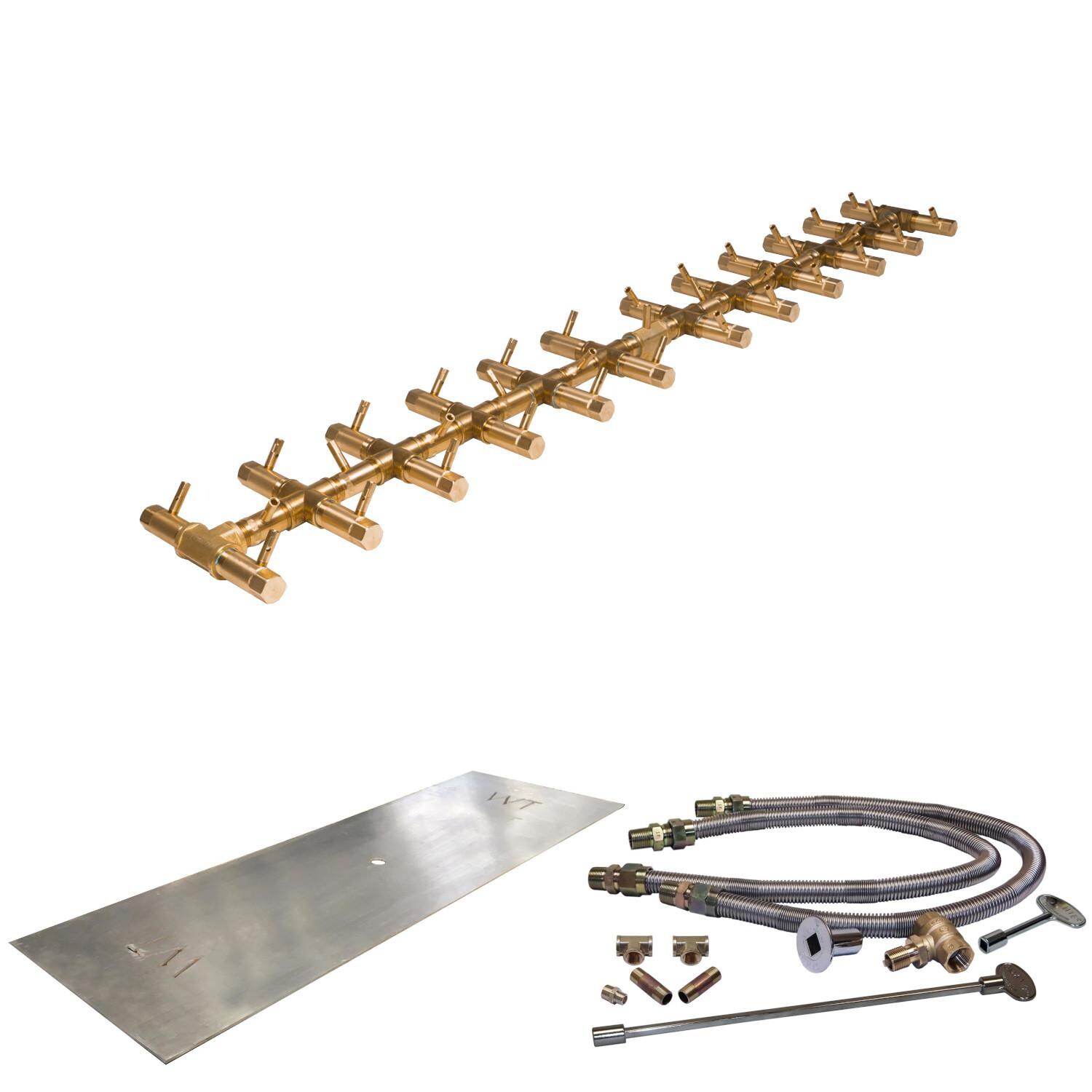 Warming Trends 58 X 14-Inch Linear Natural Gas Fire Pit Burner Kit W/ 51.5 X 7.5-Inch Tree-Style CROSSFIRE Brass Burner - Match Light Ignition - CFBT350NGALPL5814FK2