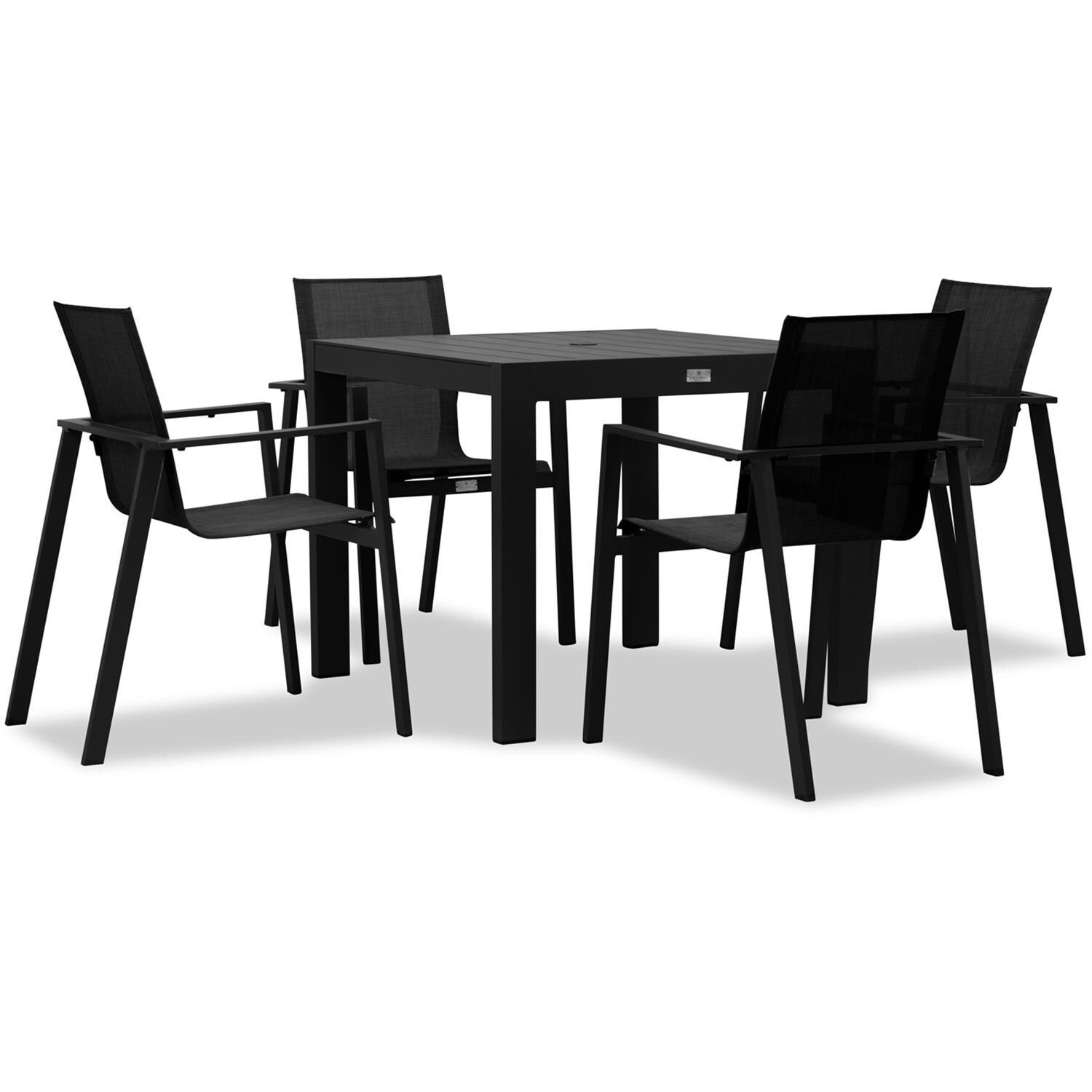 Spring Bay 4 Seat Dining Set in Black - Angled View - White Background thumbnail