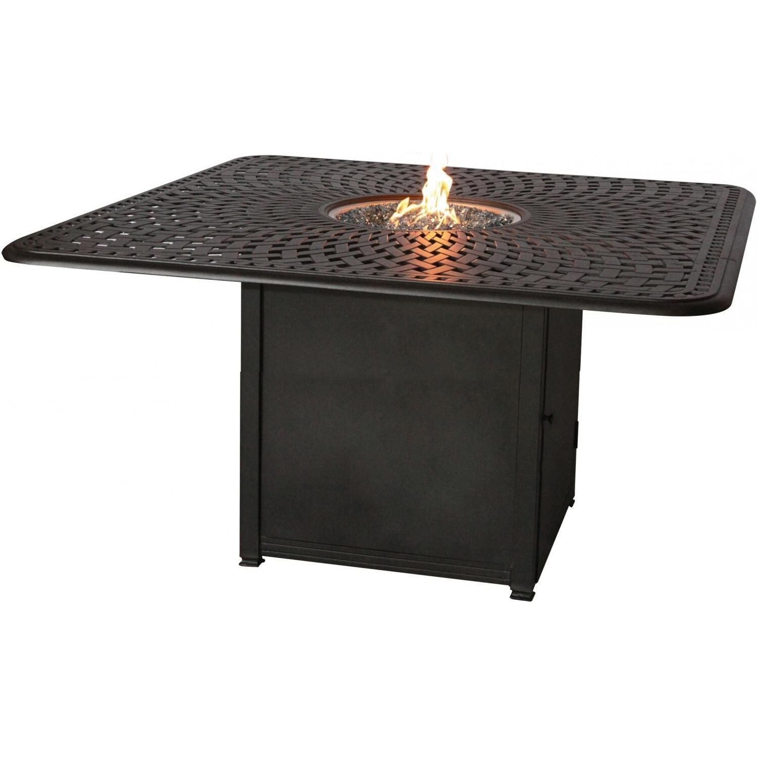 Santa Anita 9 Pc Cast Aluminum Patio Fire Pit Dining Set W/ Sesame Sunbrella Cushions By Darlee - Fire Pit - White Background thumbnail