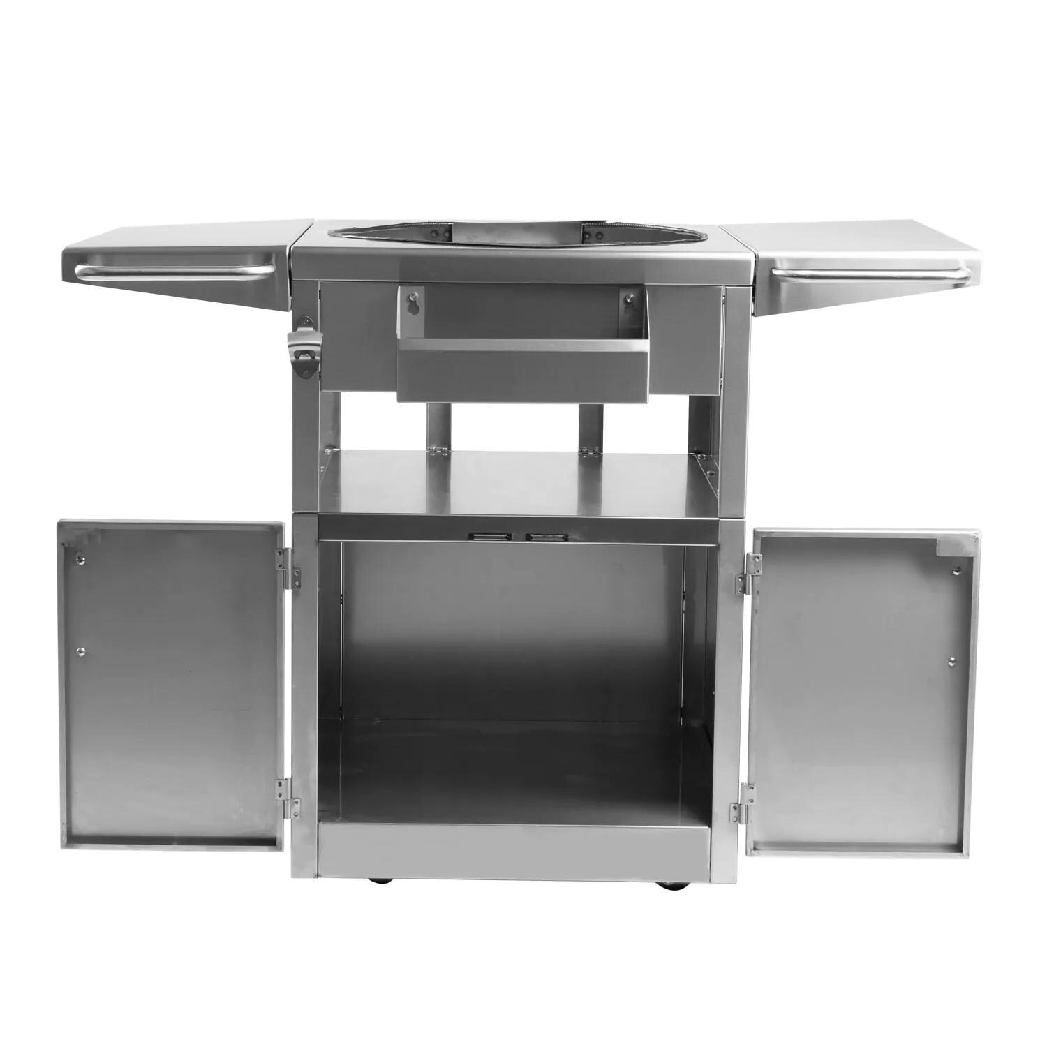 Blaze BLZ-20-KAMADO 20-Inch Cast Aluminum Kamado Grill On Stainless Steel Cart - Doors Open thumbnail