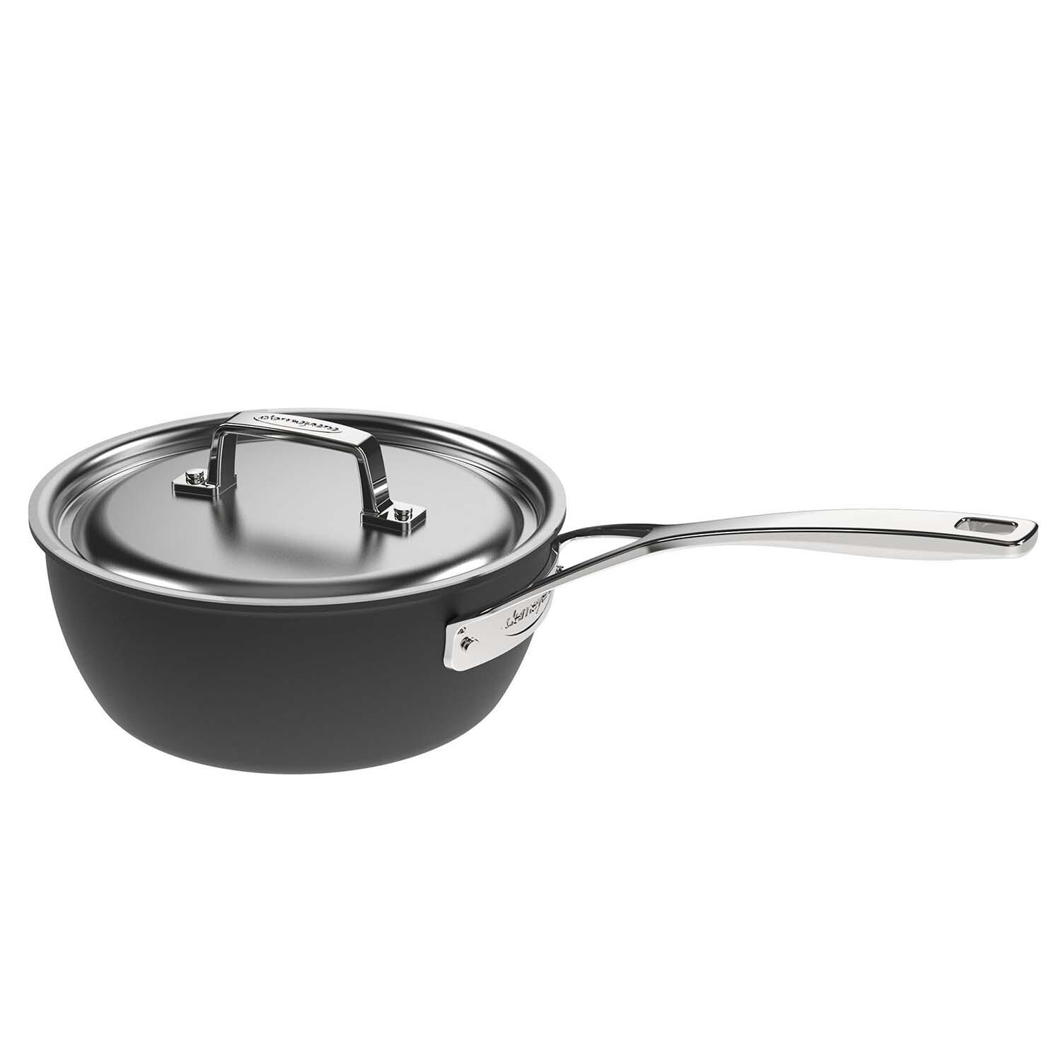 Demeyere 1026933 Black 5 Stainless Steel 2 Qt Saucepan W/Lid - Side View - White Background thumbnail