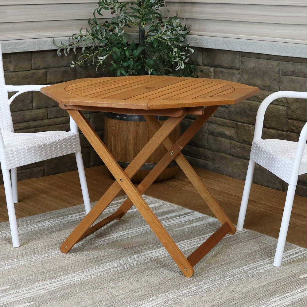 Ultimate Patio Meranti Wood Octagon Outdoor Folding Patio Table - Teak Oil Finish