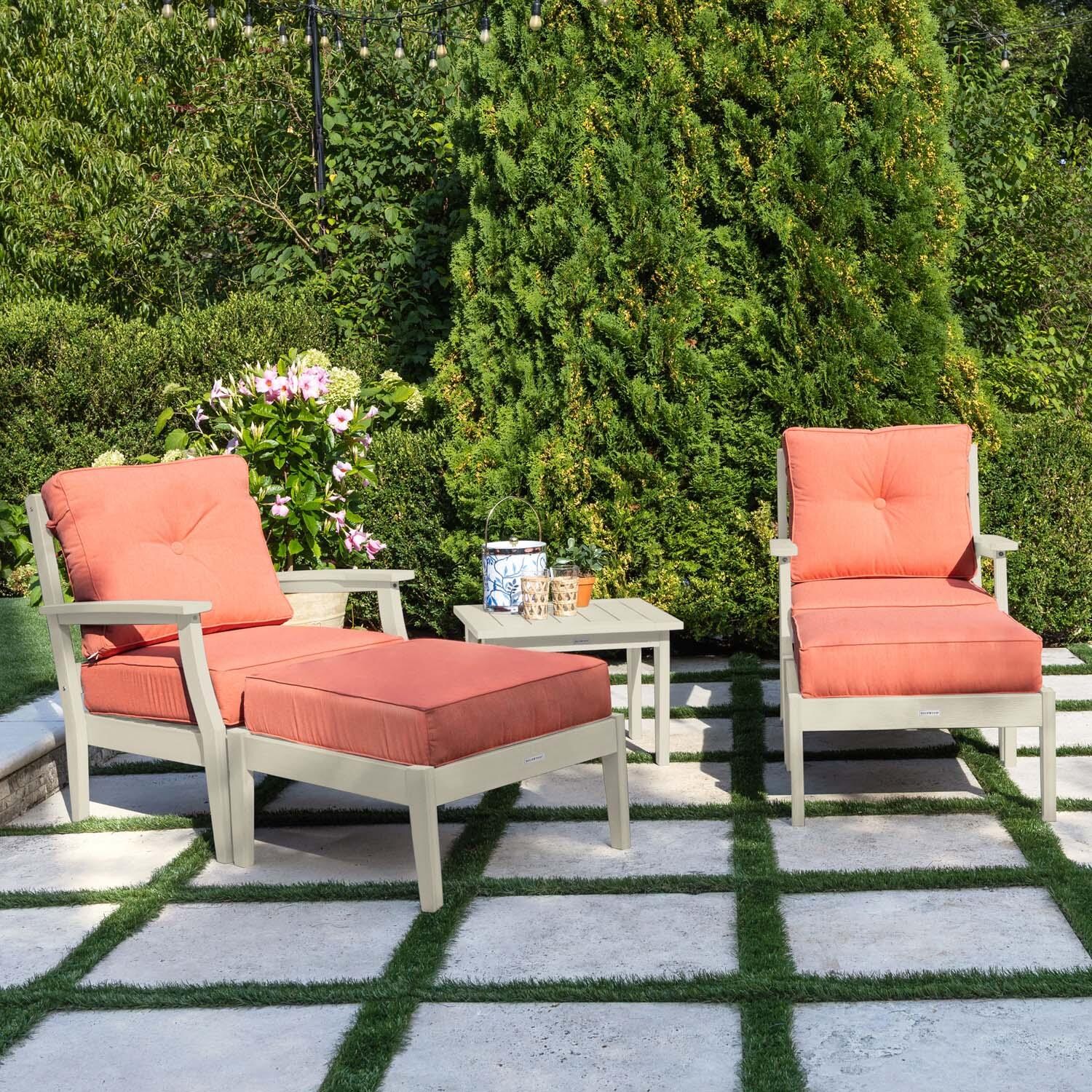 Blushing Bay 5 Pc Recycled Plastic Seating Set in Canvas Persimmon/Whitewash by Lakeview Outdoor Designs - Left Angled - Lifestyle thumbnail
