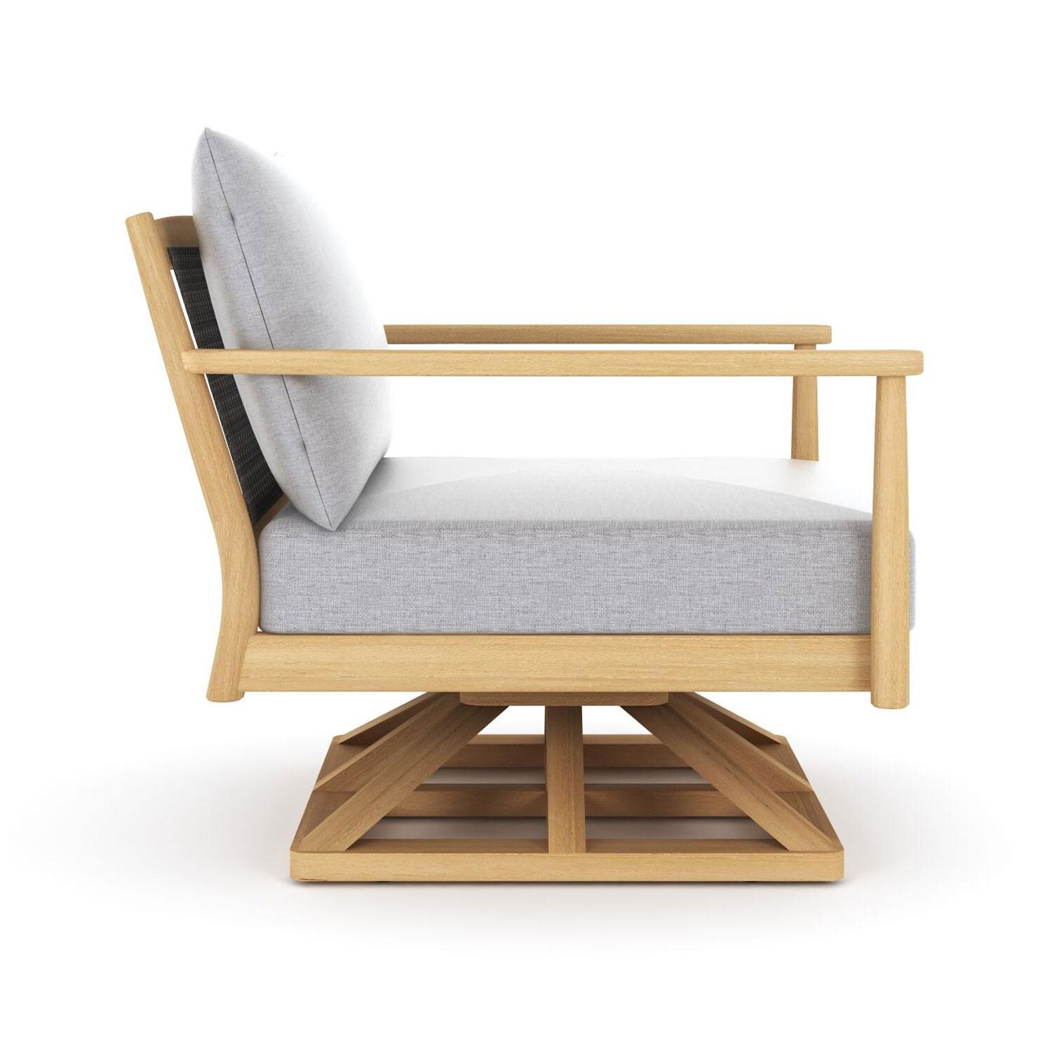 Palma Teak Swivel Club Chair W/ Granite Cushions by Royal Teak Collection - Side View - White Background thumbnail