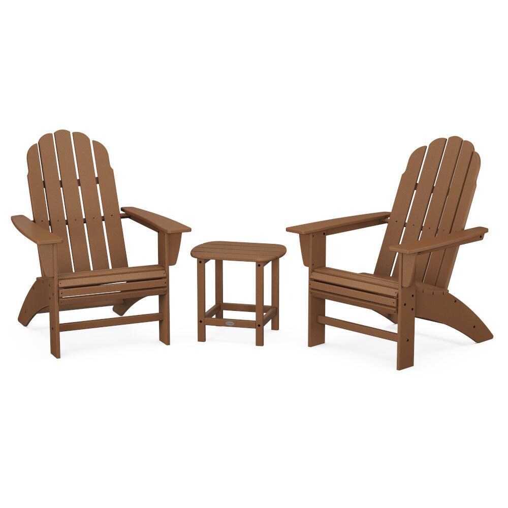 POLYWOOD Teak Vineyard 3-Piece Curveback Adirondack Set w/ South Beach 18-Inch Side Table thumbnail