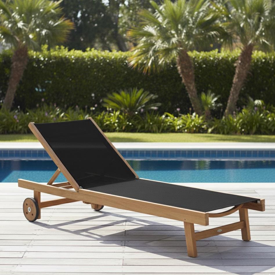 Royal Teak Collection Sundaze Teak Chaise Lounge in Black by - SDB