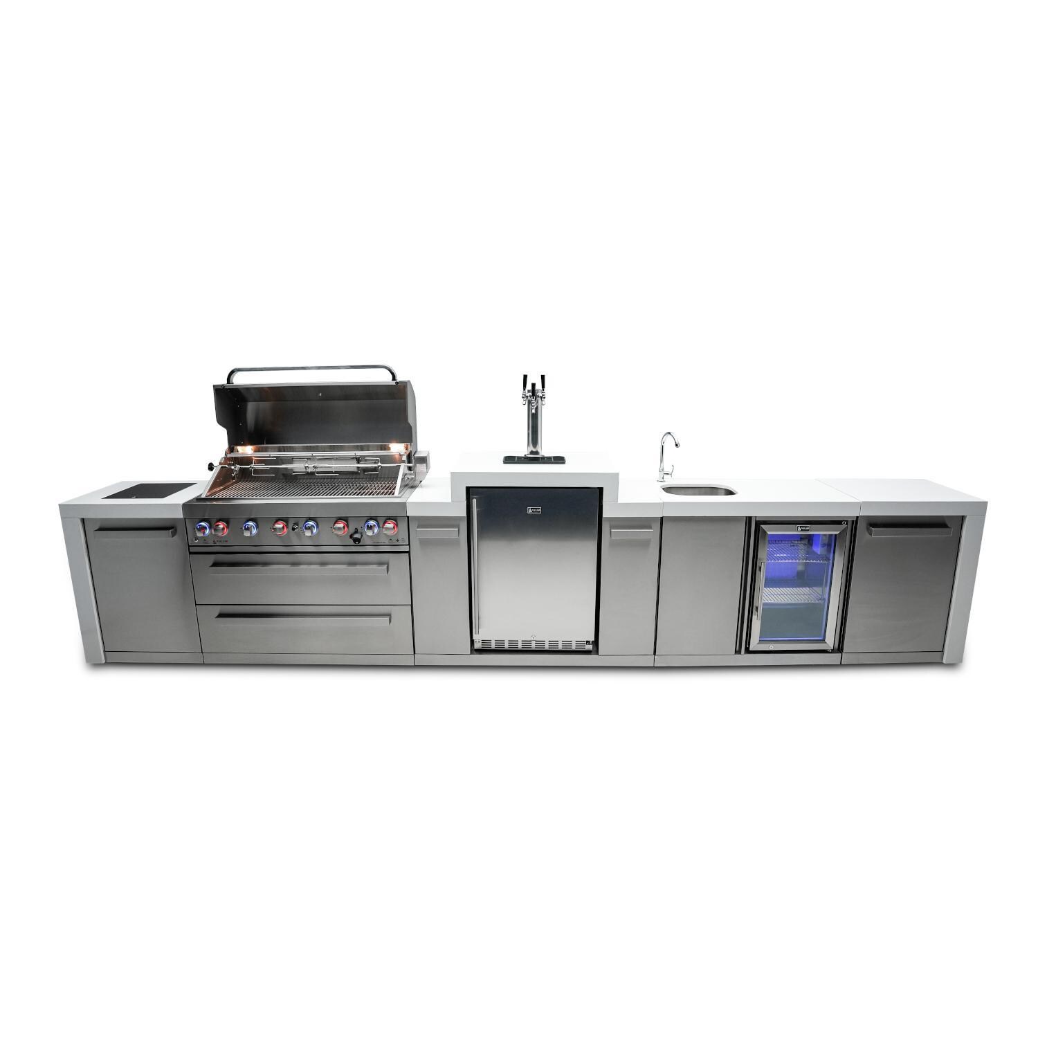 Mont Alpi MAi805-DKEGBEV 805 Deluxe Propane Island W/ Kegerator & Beverage Center - Hood Open - White Background thumbnail