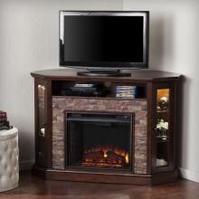 Southern Enterprises Redden 52-Inch Corner Convertible Electric Fireplace Mantel - Espresso W/ Durango Faux Stone - FE9392