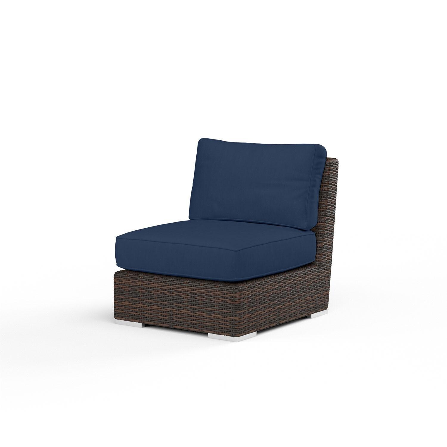 Montecito Wicker Patio Armless Club Chair in Spectrum Indigo w/ Self Welt By Sunset West - Display - White Background thumbnail