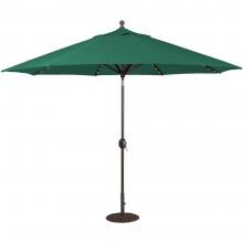 Galtech 11 Ft. Lighted Octagonal Aluminum Patio Market Umbrella W/ Crank Lift And Auto Tilt - Black Frame W/ Sunbrella Canvas Forest Green Canopy