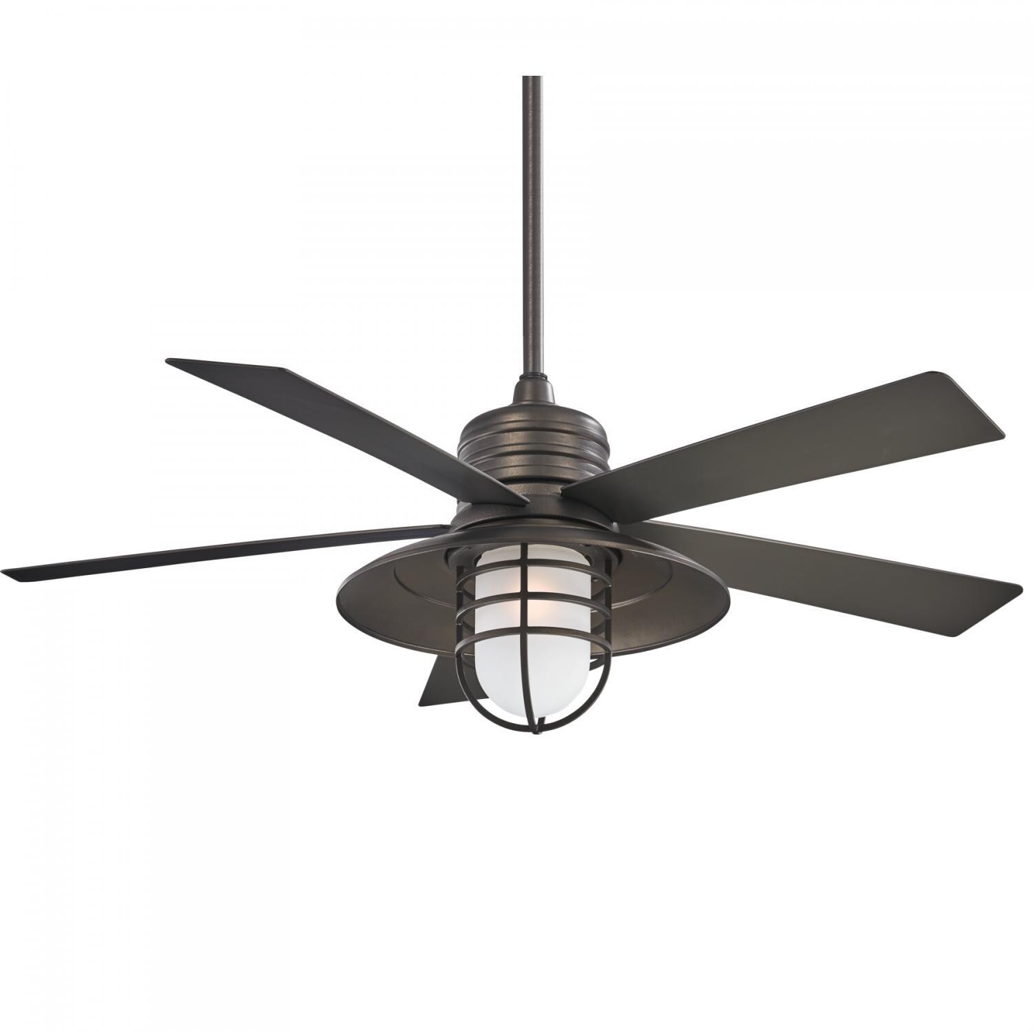 Minka-Aire Rainman 54-Inch 5-Blade LED Ceiling Fan Ceiling Fan in Smoked Iron Finish W/ Smoked Iron Blades & Acid Etched Glass - F582L-SI