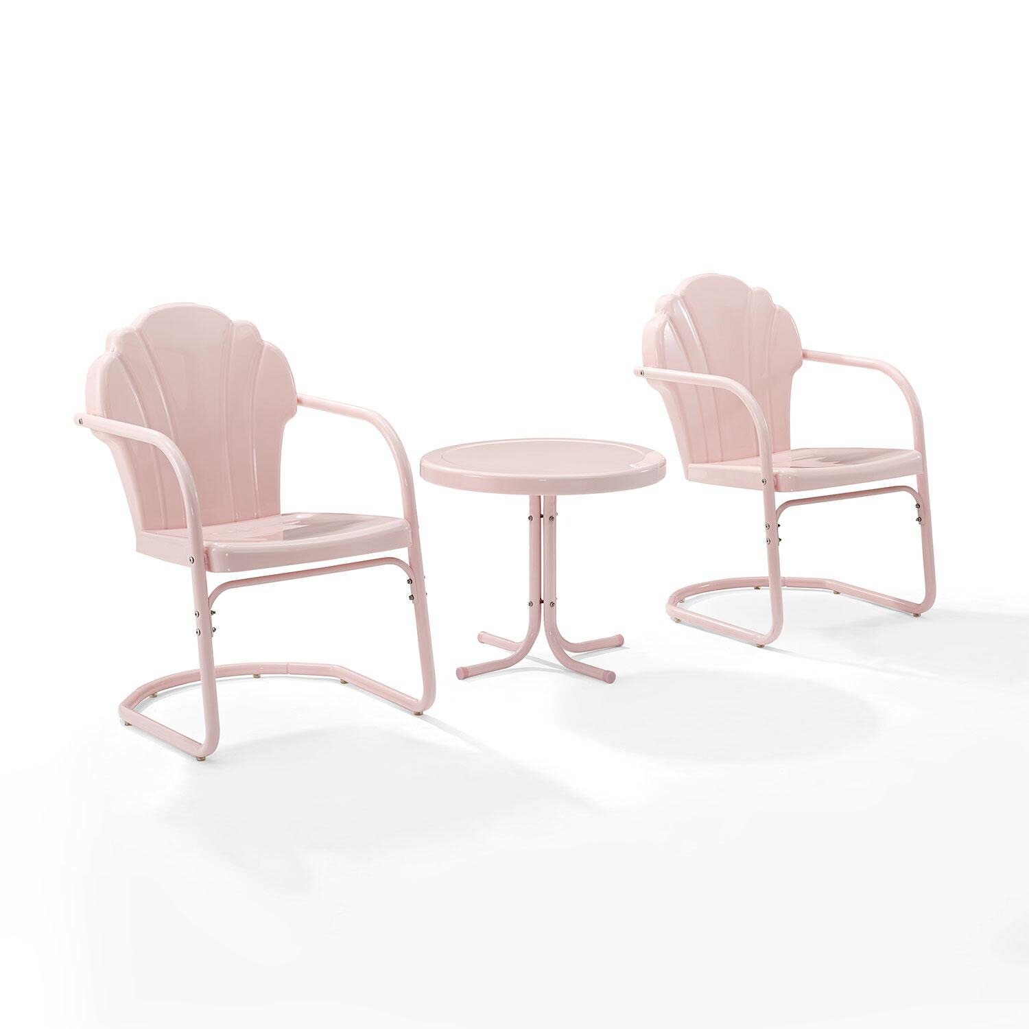 Ultimate Patio UP-32244PI 3Pc Retro Outdoor Chair Set in Pink Gloss - Angled - White Background thumbnail