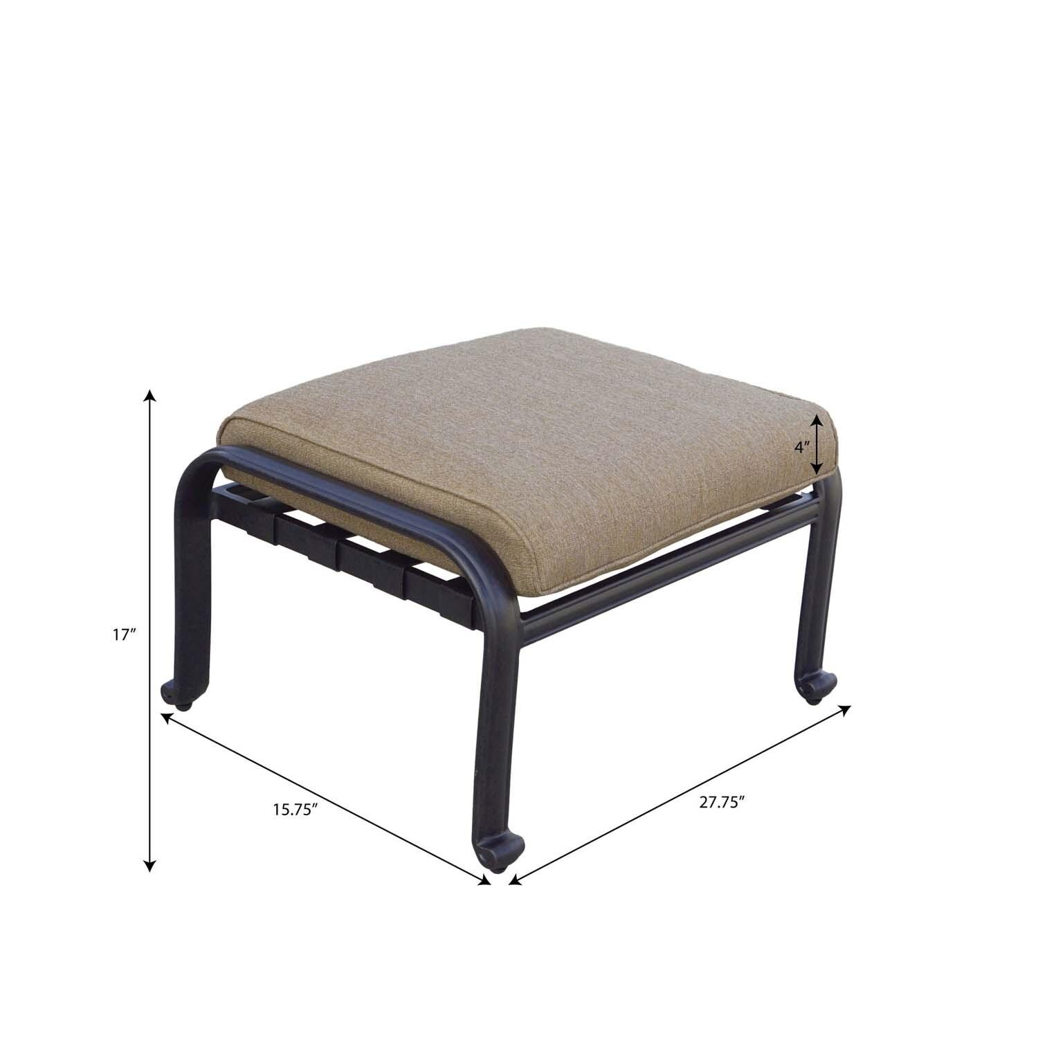 Ten Star 4 Pc Cast Aluminum Seating Set in Antique Bronze/Sesame by Darlee - Ottoman - Dimensional thumbnail