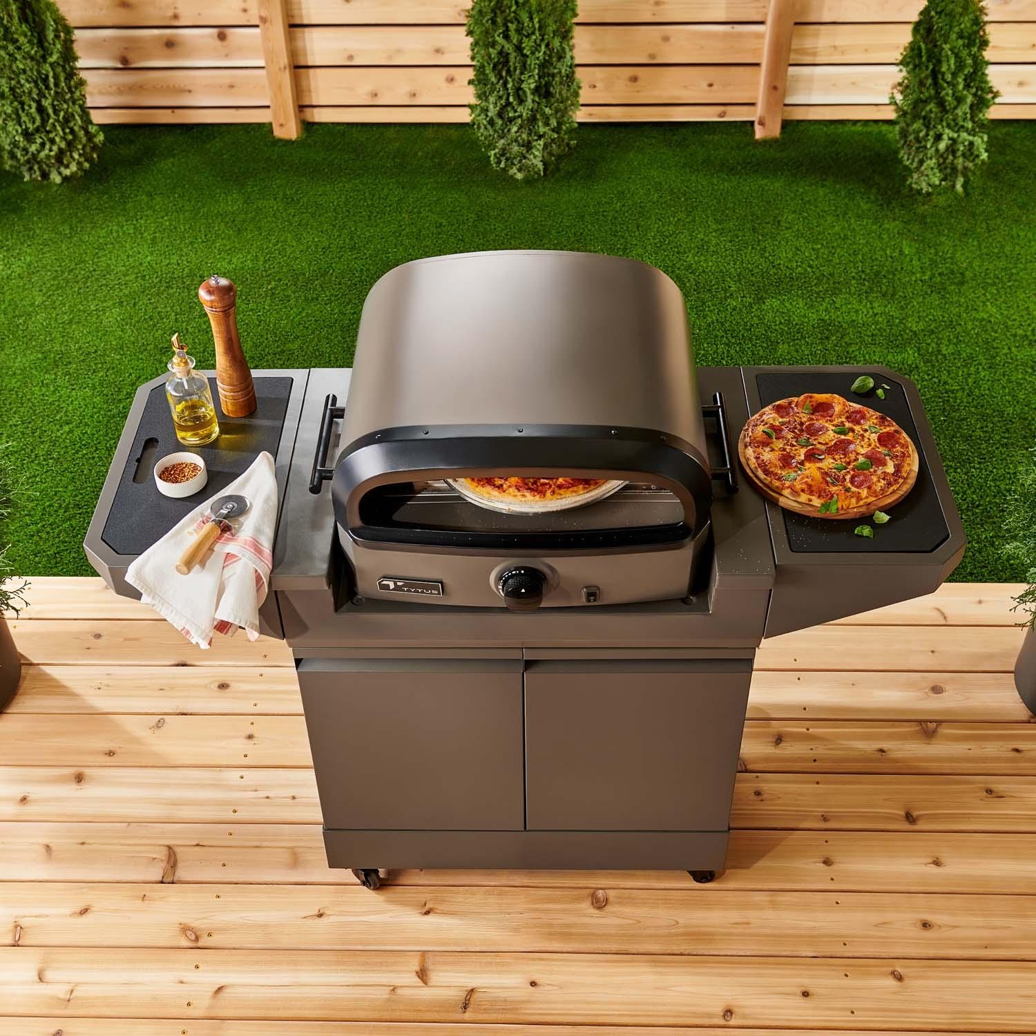 TYTUS TDT-CRT-GPZA Emberwood Propane Pizza Oven and Prep Cart - Top View - Lifestyle thumbnail