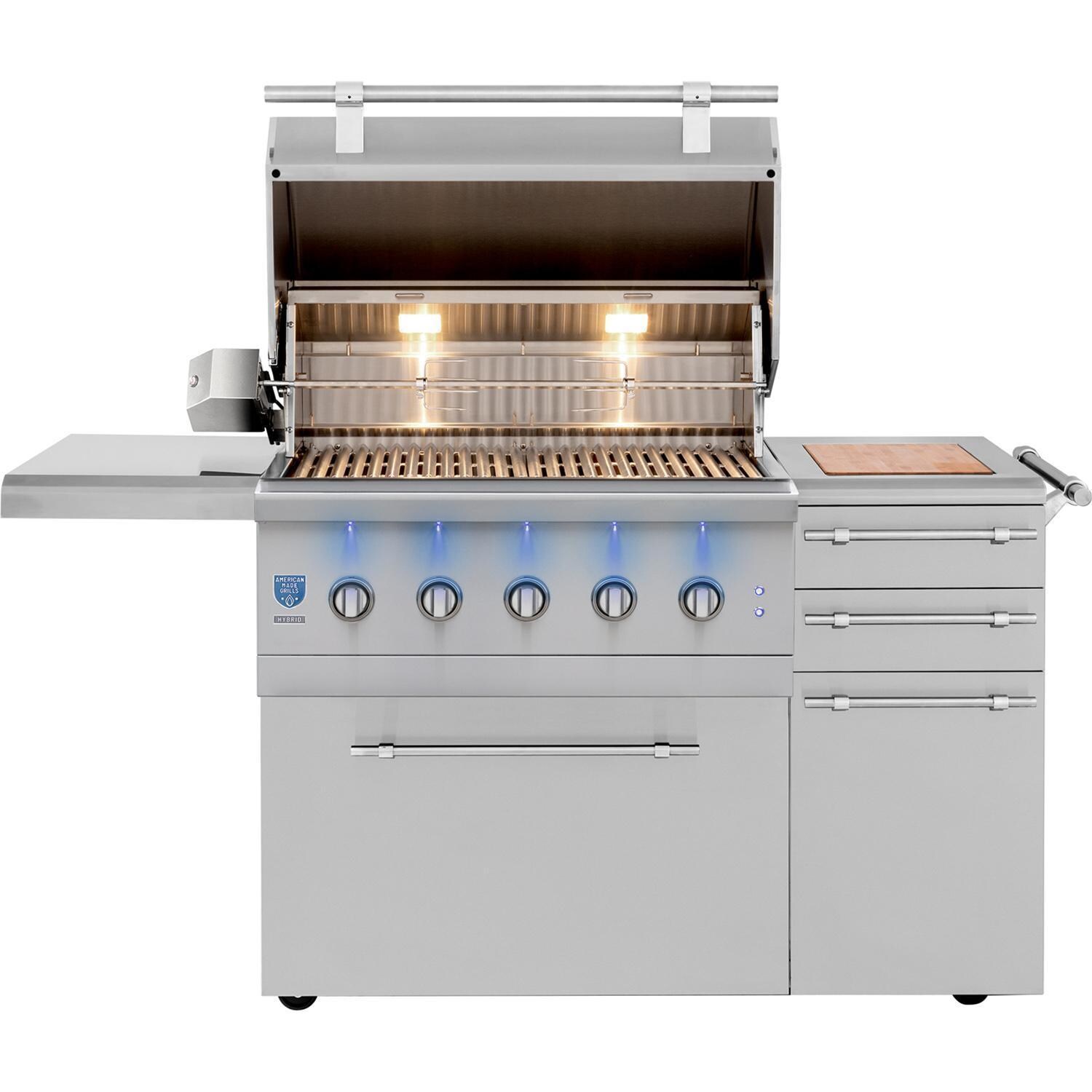 American Made Grills Encore 36-Inch Freestanding Hybrid Grill ENCFS36-NG - Natural Gas - Lid Open - White Background thumbnail