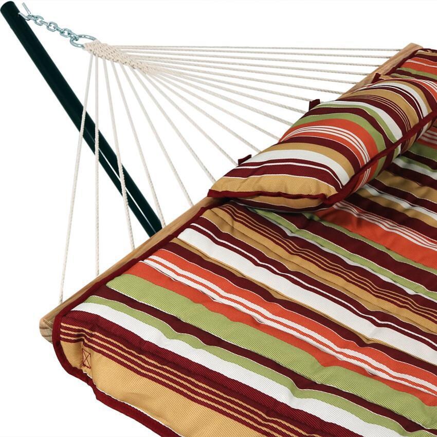 Ultimate Patio Rope Hammock w/ 12-Foot Stand, Pad, & Pillow - Tropical Orange Stripe - Pillow Detail thumbnail